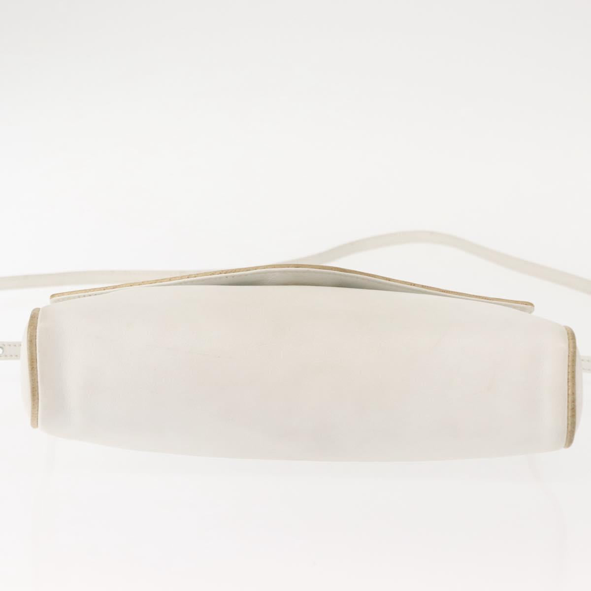 CELINE Shoulder Bag Leather White Gold Auth BA7313