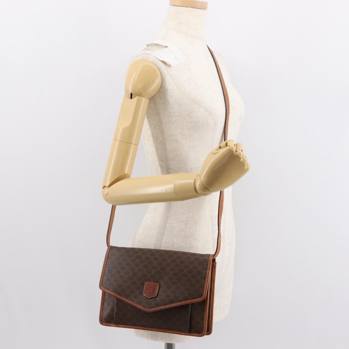 CELINE Macadam Canvas Shoulder Bag PVC Leather Brown Gold Auth BA7314