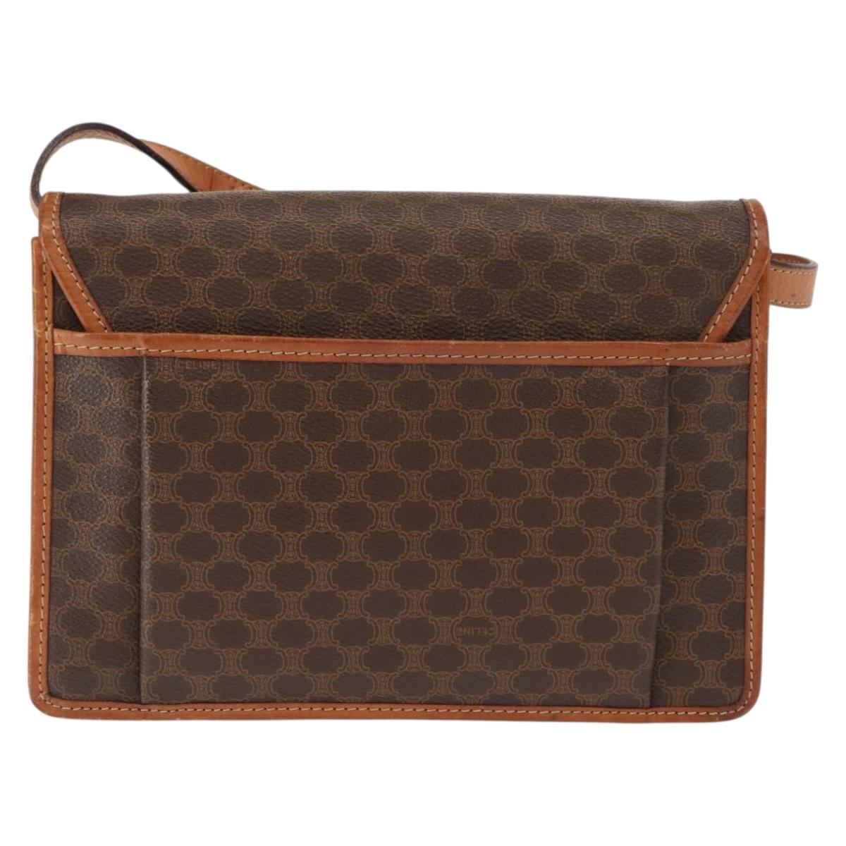 CELINE Macadam Canvas Shoulder Bag PVC Leather Brown Gold Auth BA7314