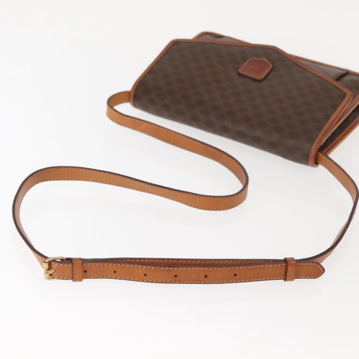 CELINE Macadam Canvas Shoulder Bag PVC Leather Brown Gold Auth BA7314