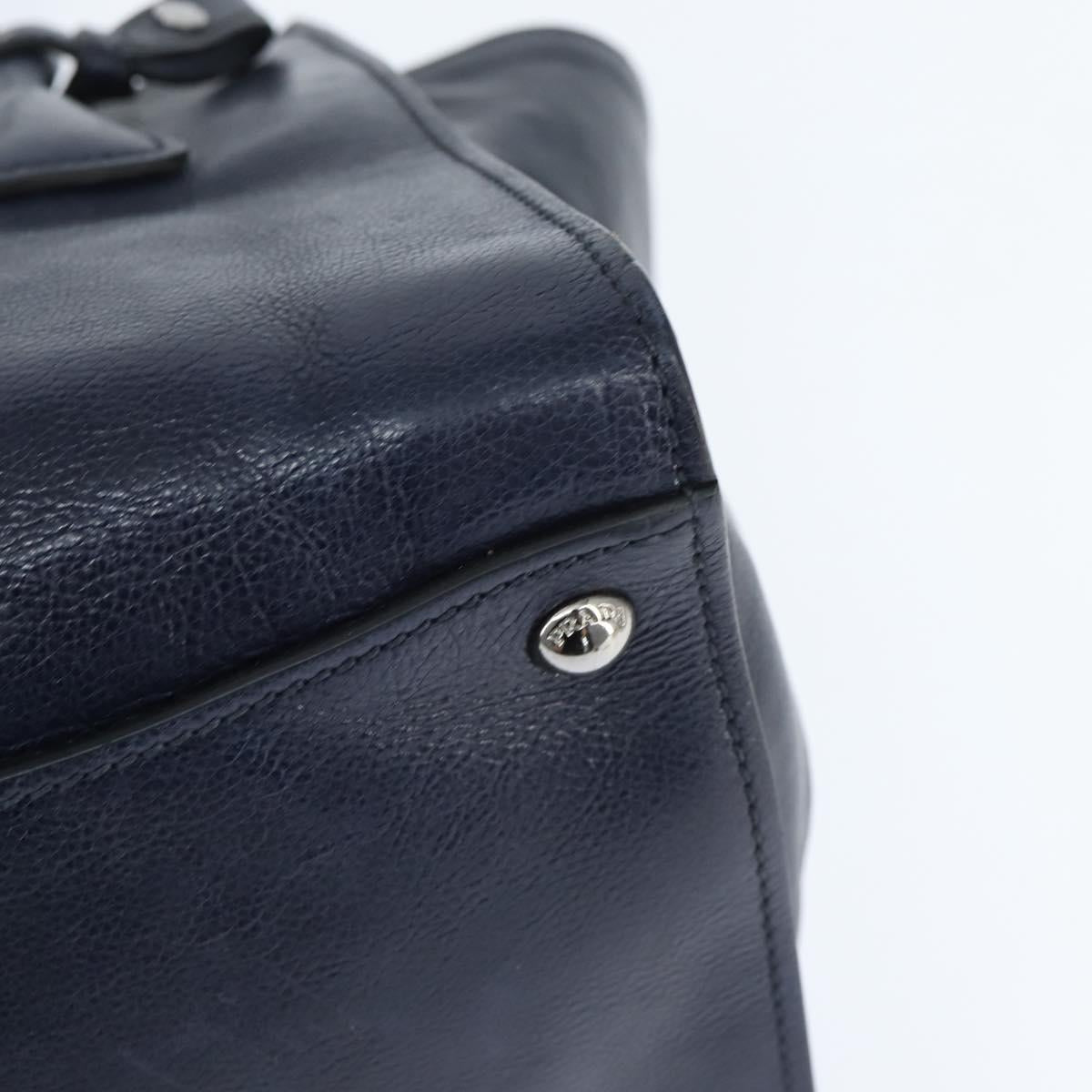 PRADA Hand Bag Leather 2way Navy Gold Auth BA7315