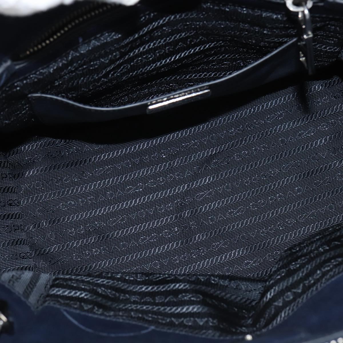 PRADA Hand Bag Leather 2way Navy Gold Auth BA7315