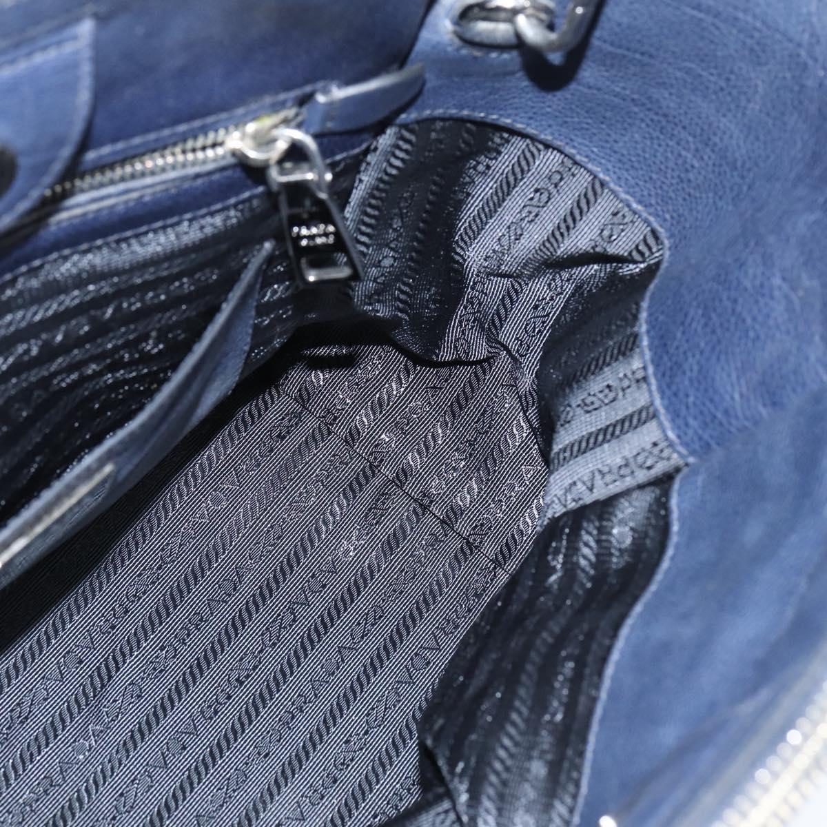 PRADA Hand Bag Leather 2way Navy Gold Auth BA7315