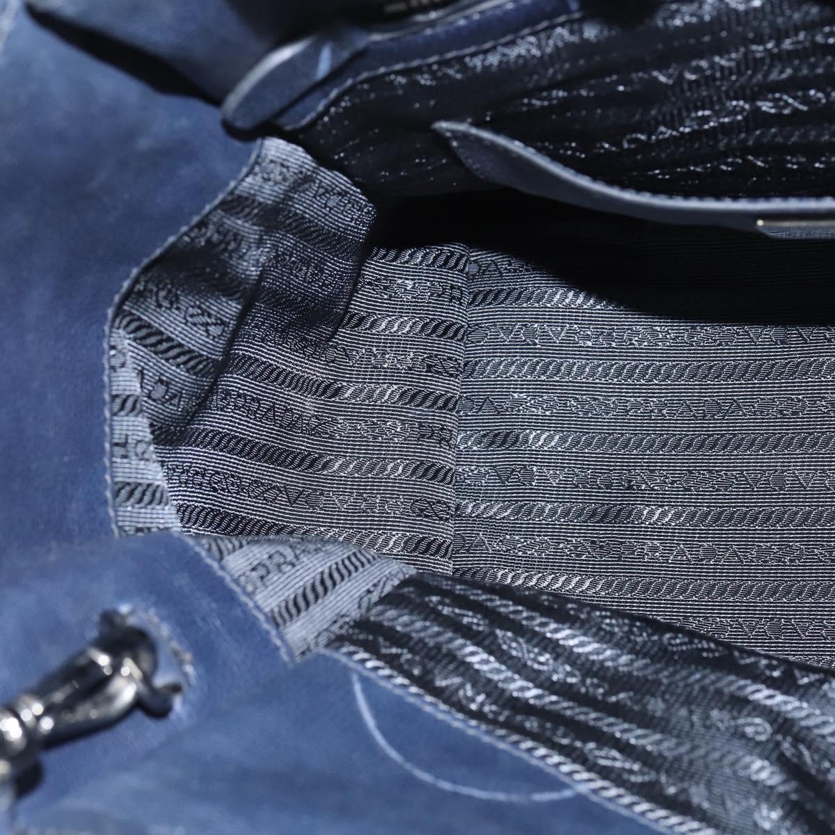 PRADA Hand Bag Leather 2way Navy Gold Auth BA7315