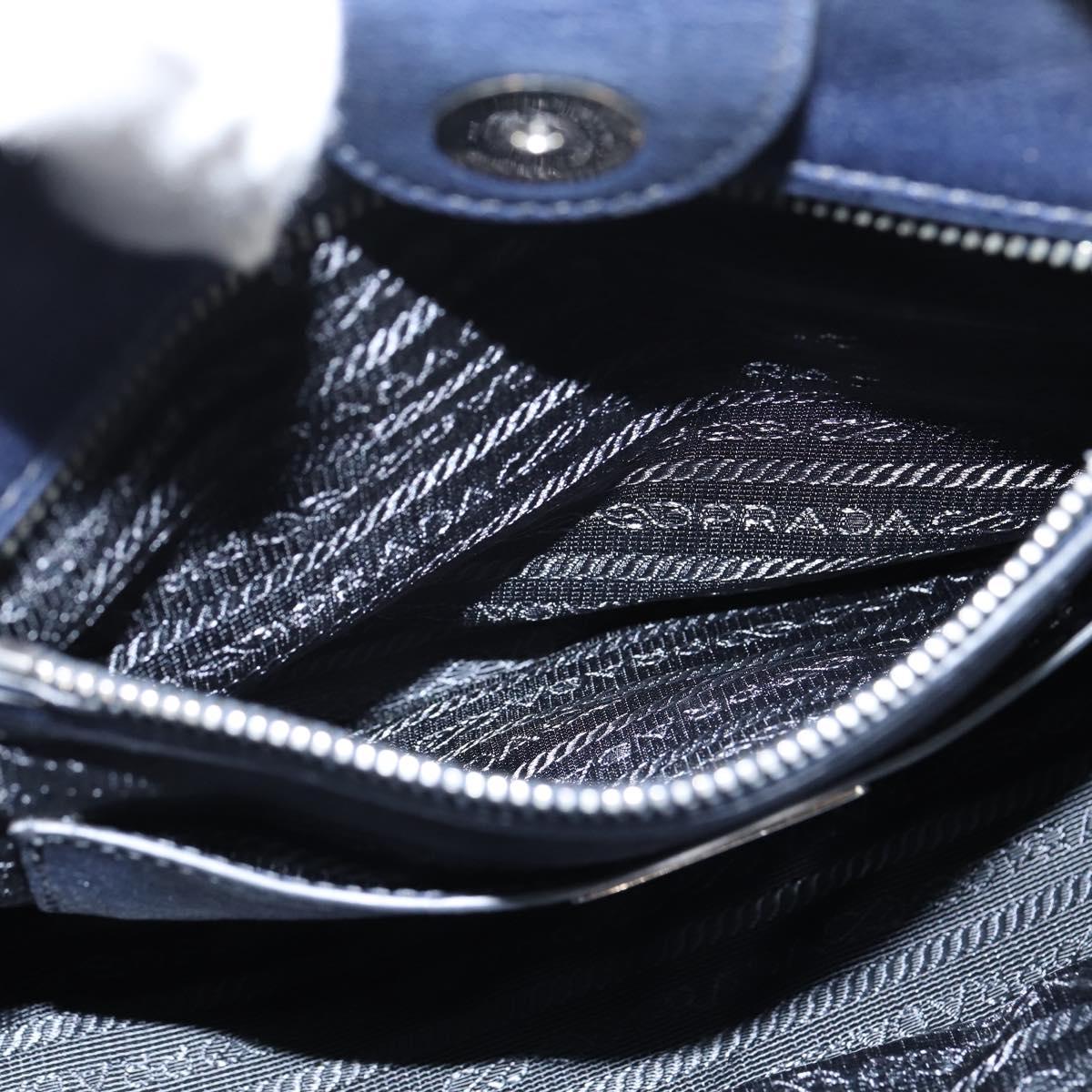 PRADA Hand Bag Leather 2way Navy Gold Auth BA7315