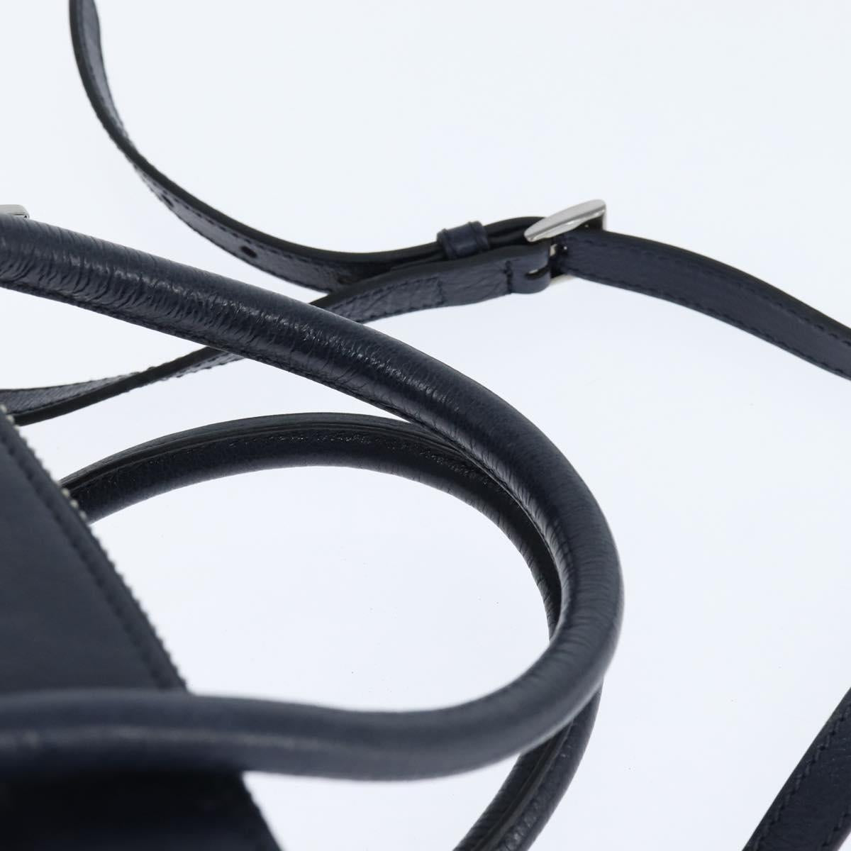 PRADA Hand Bag Leather 2way Navy Gold Auth BA7315