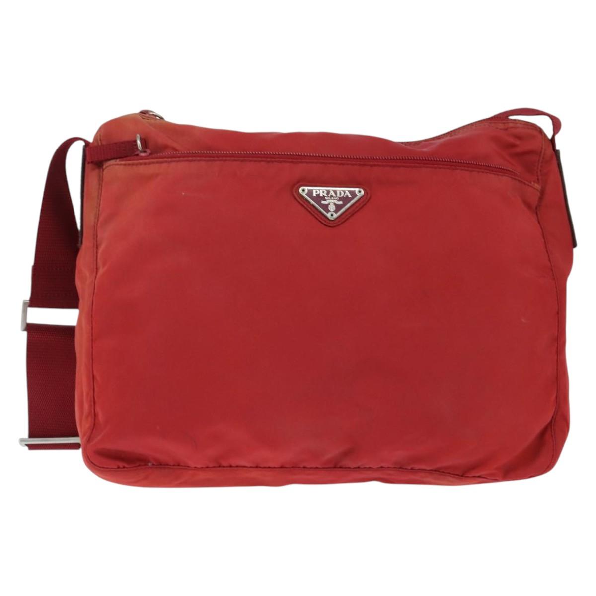 PRADA Shoulder Bag Nylon Red Silver Auth BA7316
