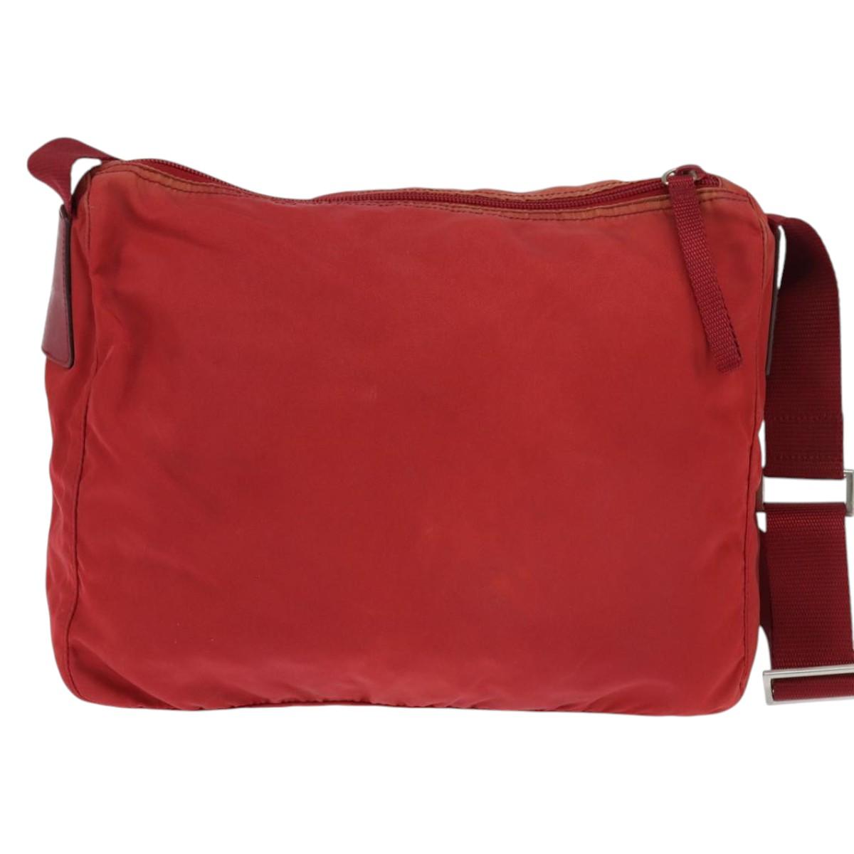 PRADA Shoulder Bag Nylon Red Silver Auth BA7316