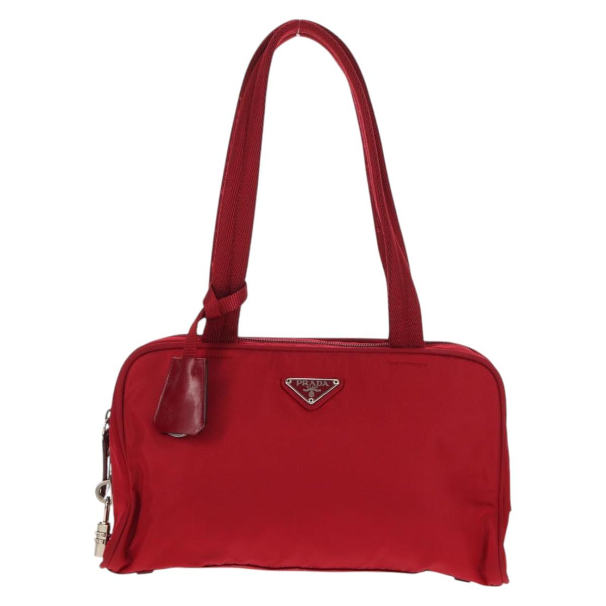 PRADA Shoulder Bag Nylon Red Silver Auth BA7317V