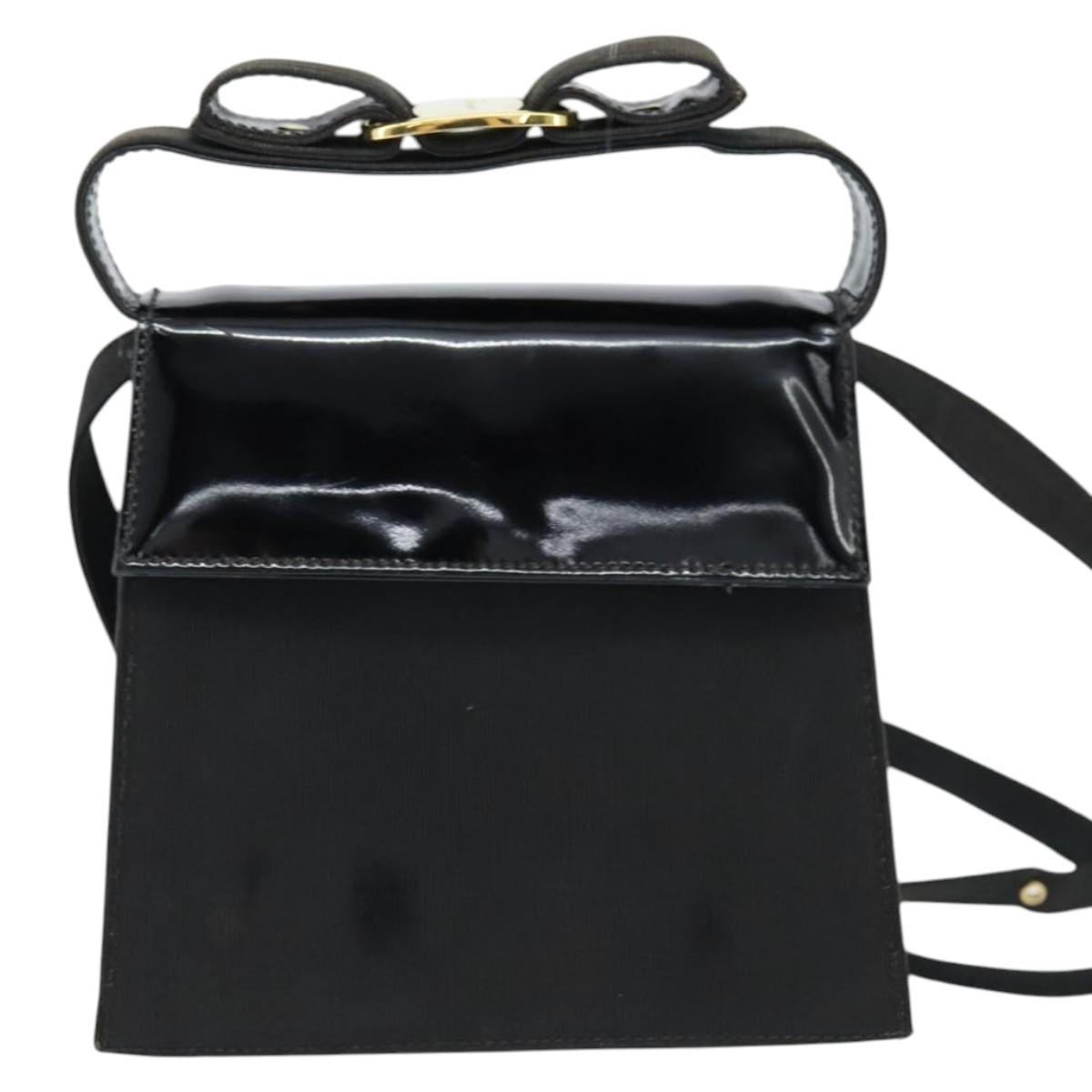 Salvatore Ferragamo Vala Shoulder Bag Canvas Black Gold Auth BA7319