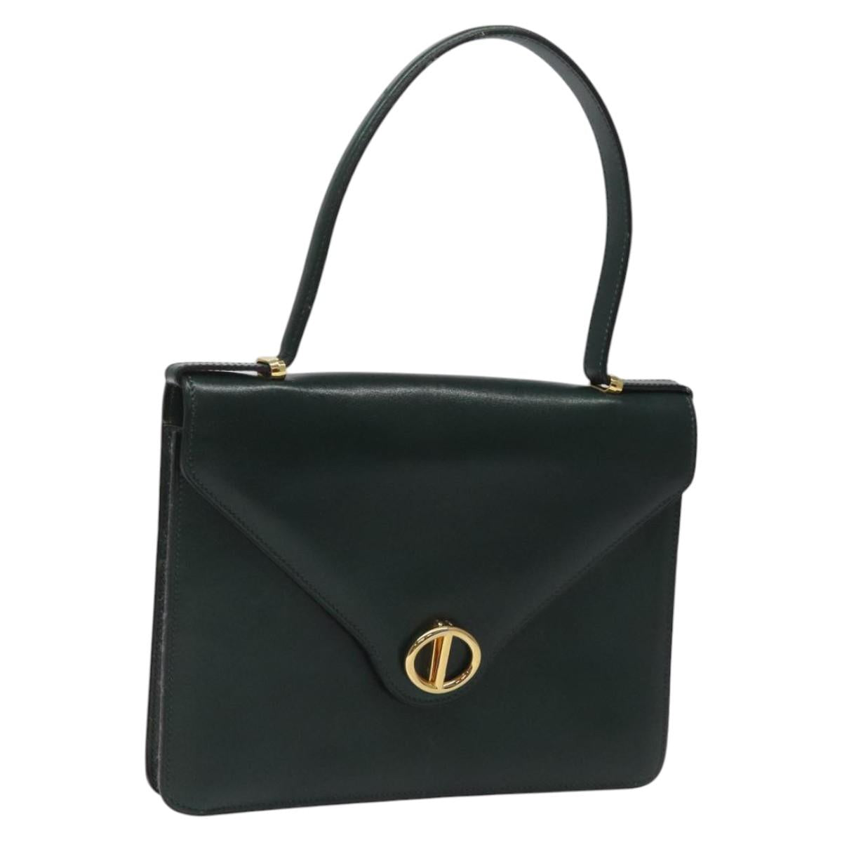 Christian Dior Hand Bag Leather Green Gold Auth BA732