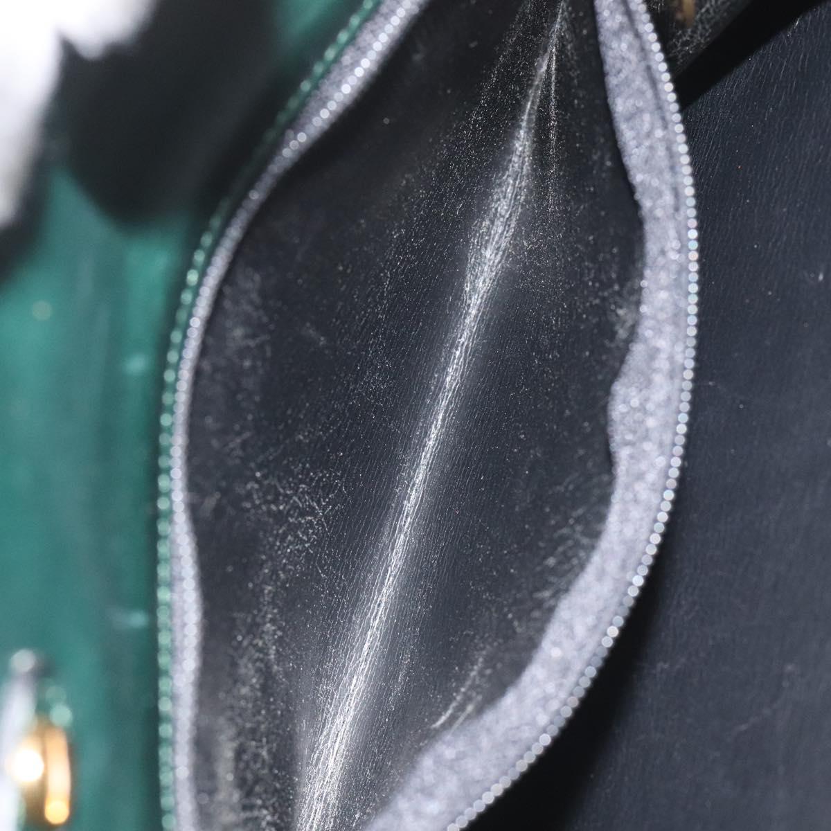 Christian Dior Hand Bag Leather Green Gold Auth BA732