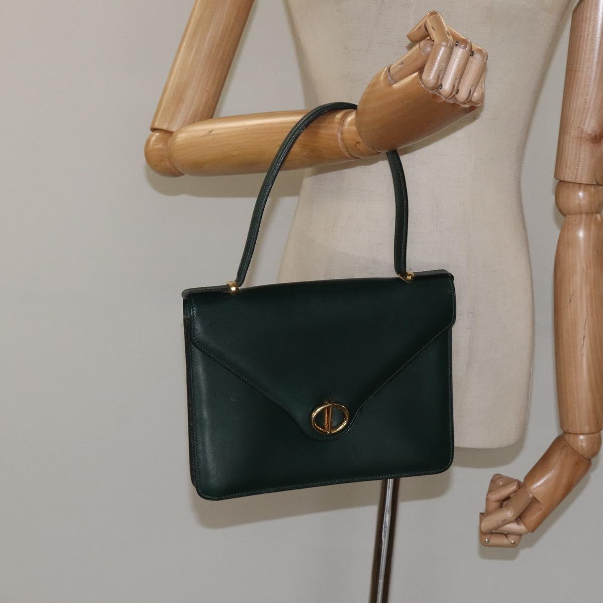 Christian Dior Hand Bag Leather Green Gold Auth BA732