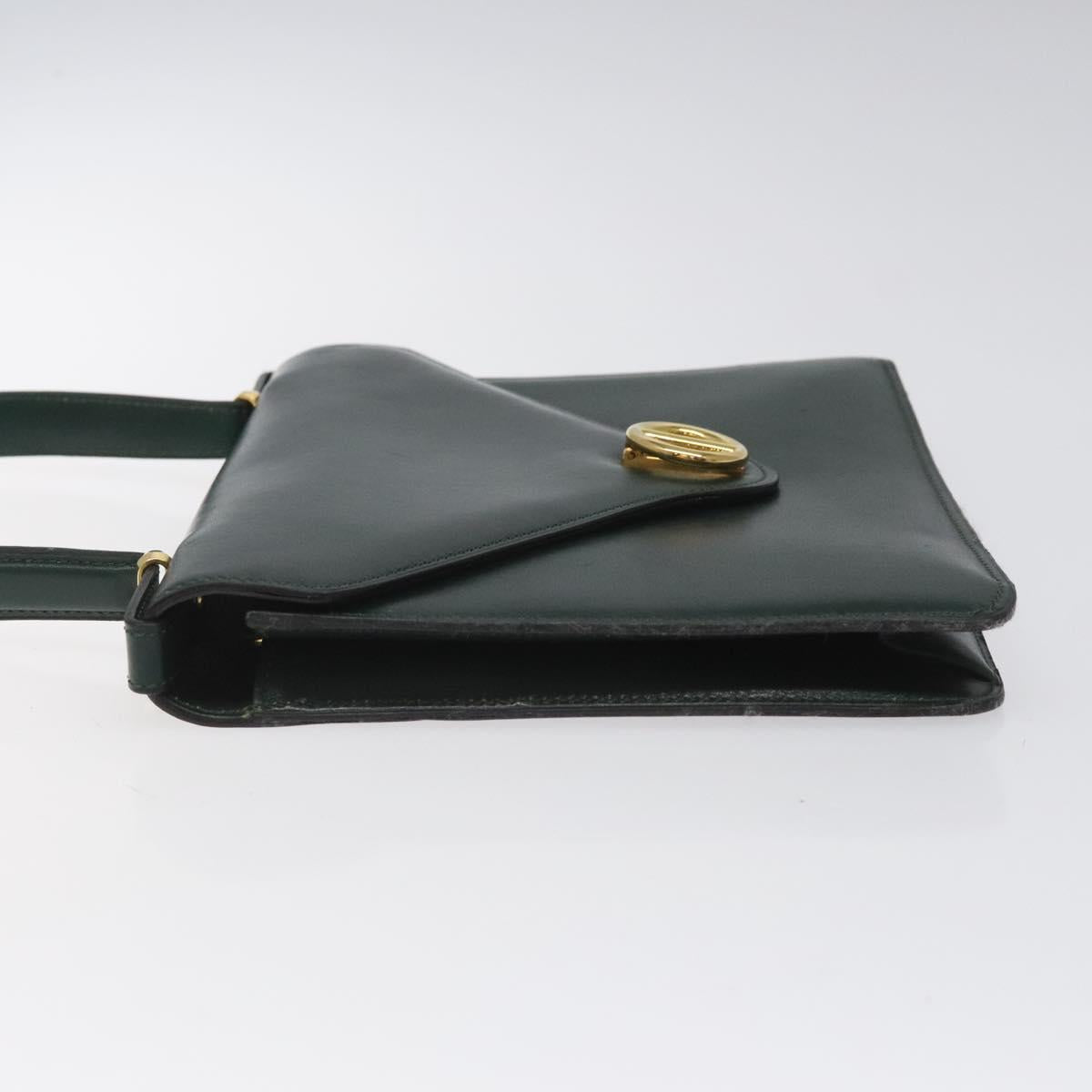 Christian Dior Hand Bag Leather Green Gold Auth BA732