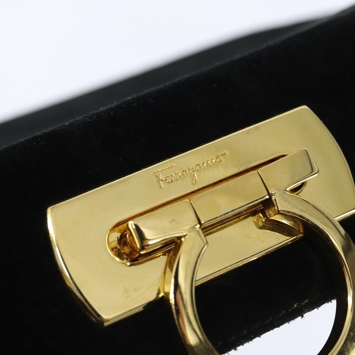 Salvatore Ferragamo Hand Bag Suede 2way Black Gold Auth BA7321