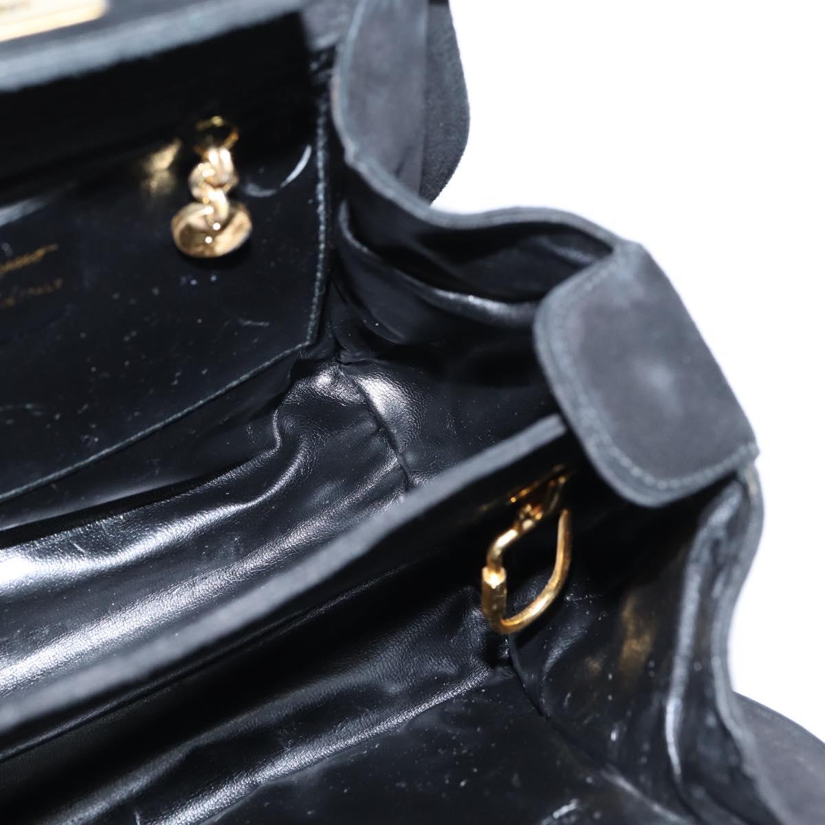 Salvatore Ferragamo Hand Bag Suede 2way Black Gold Auth BA7321
