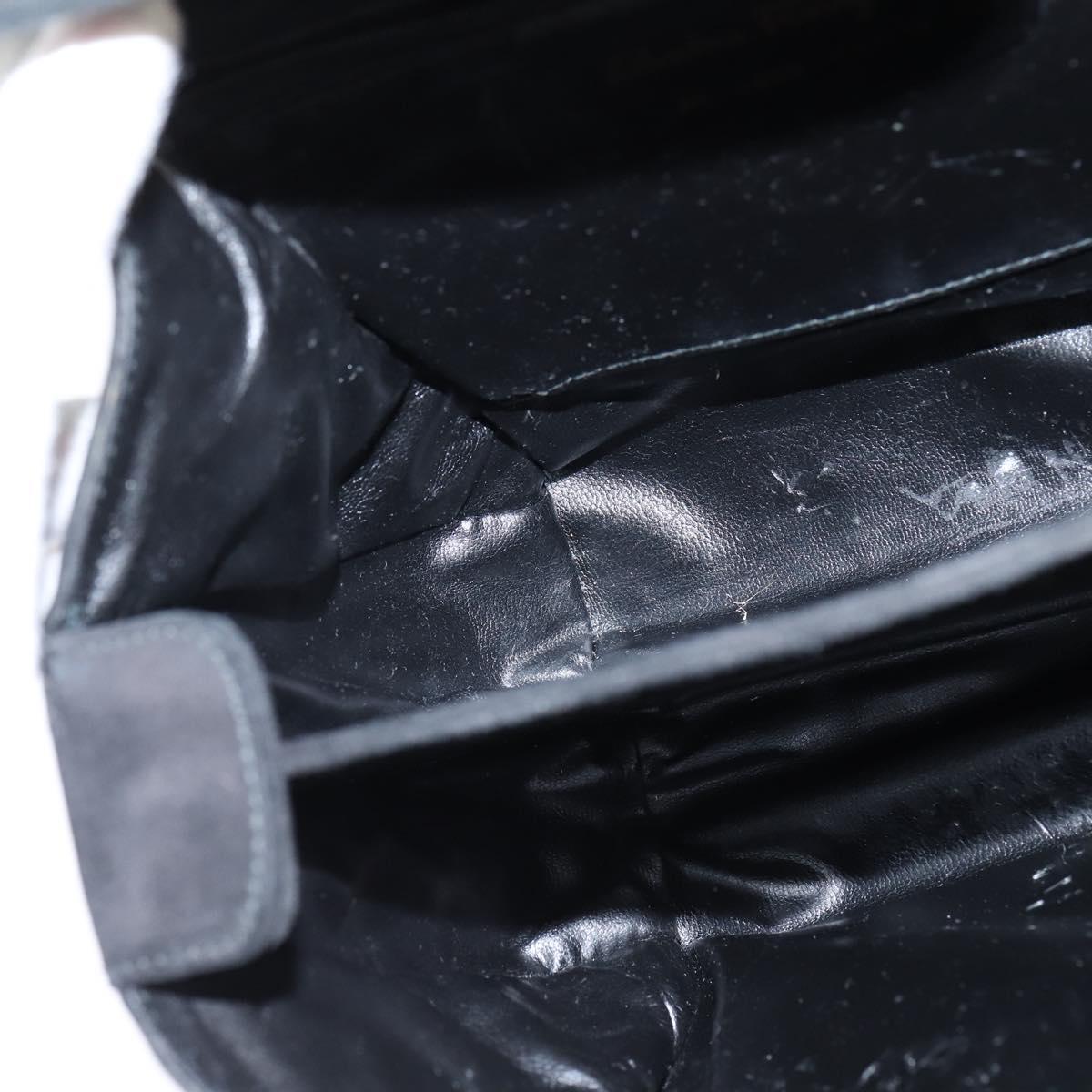 Salvatore Ferragamo Hand Bag Suede 2way Black Gold Auth BA7321