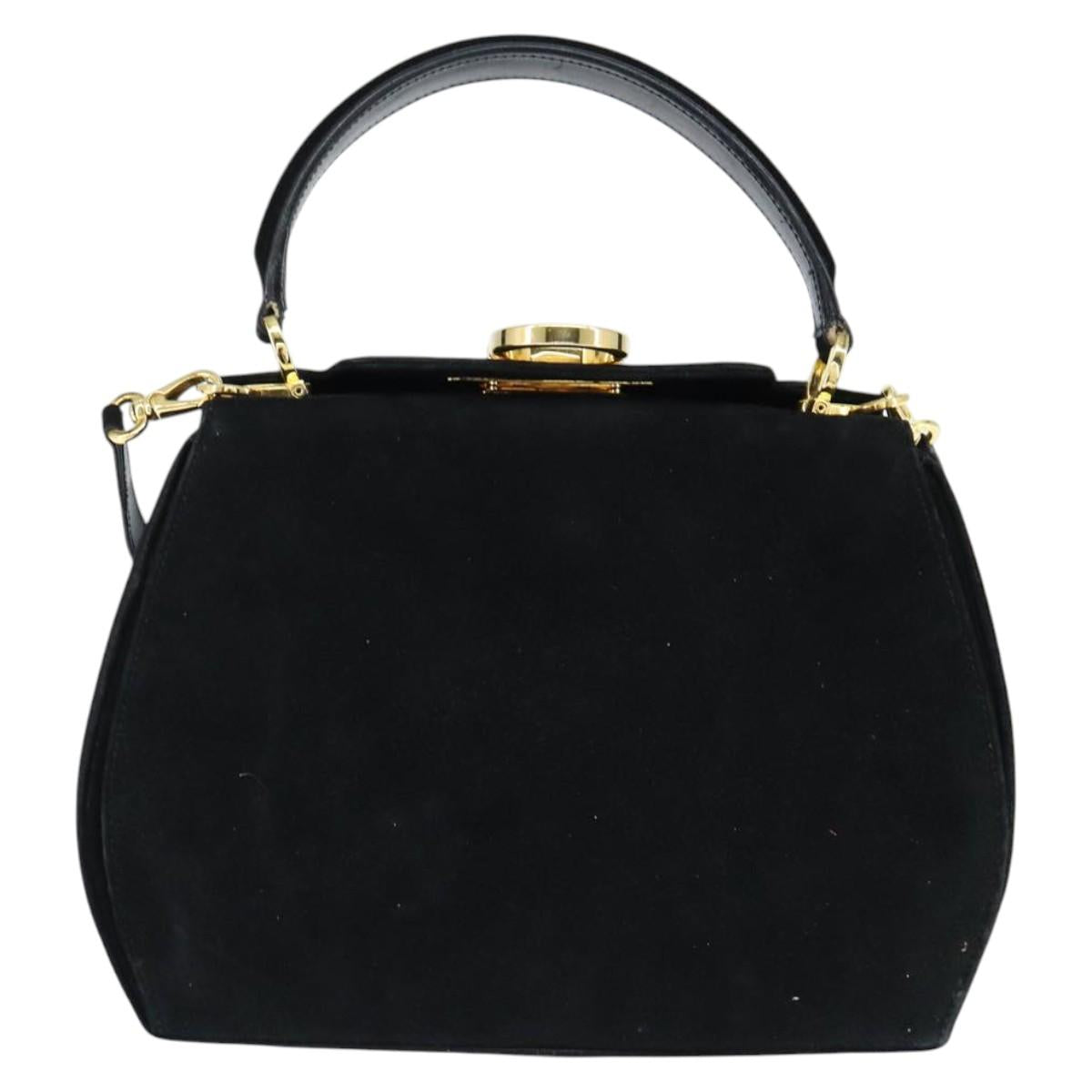 Salvatore Ferragamo Hand Bag Suede 2way Black Gold Auth BA7321