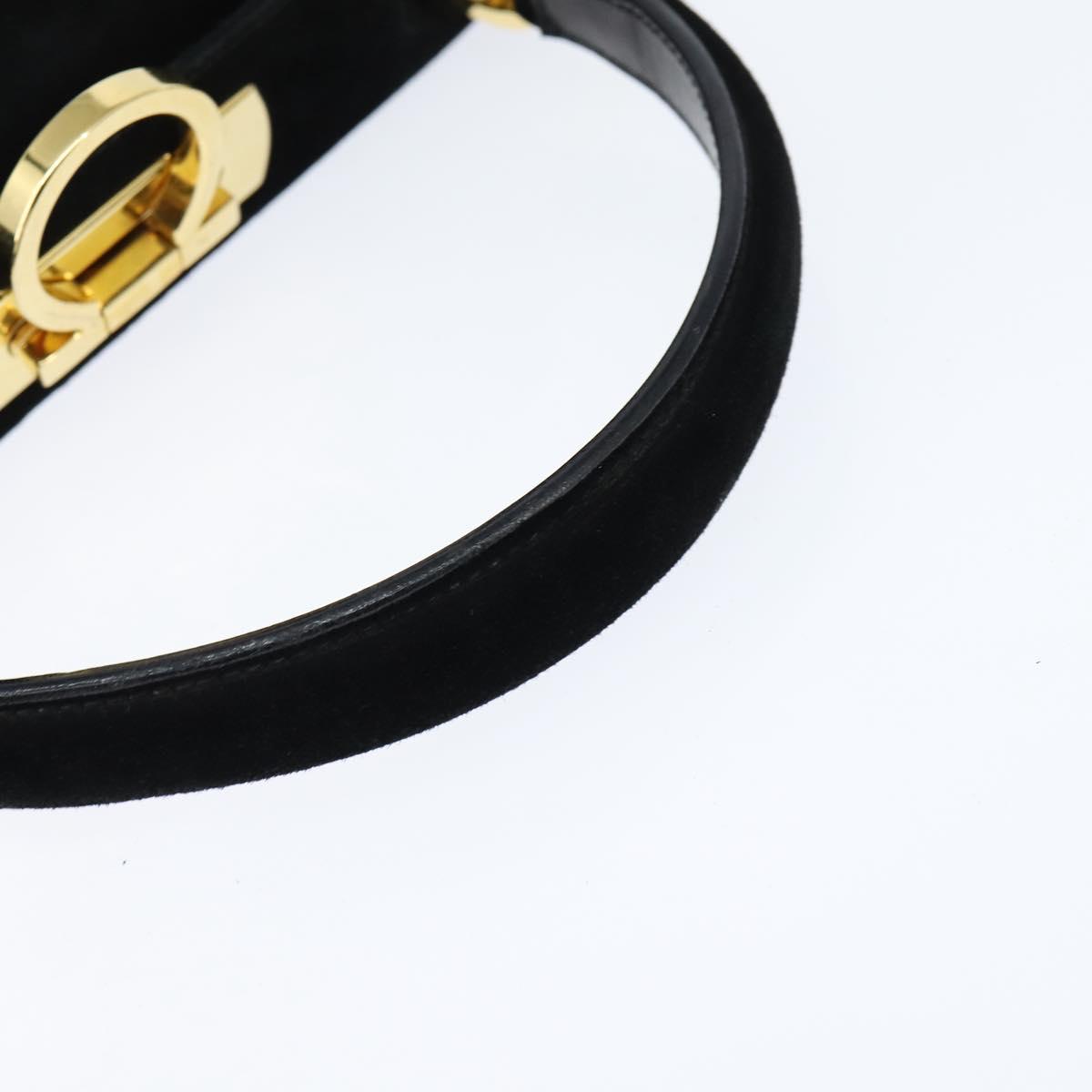 Salvatore Ferragamo Hand Bag Suede 2way Black Gold Auth BA7321