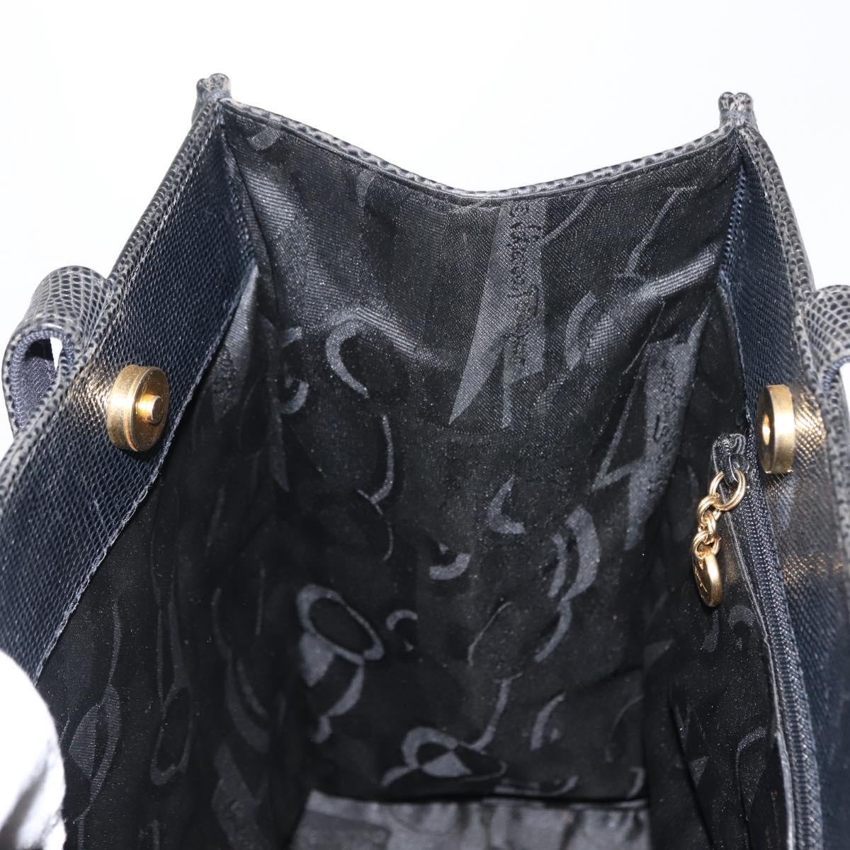 Salvatore Ferragamo Vala Tote Bag Leather Navy Gold Auth BA7322