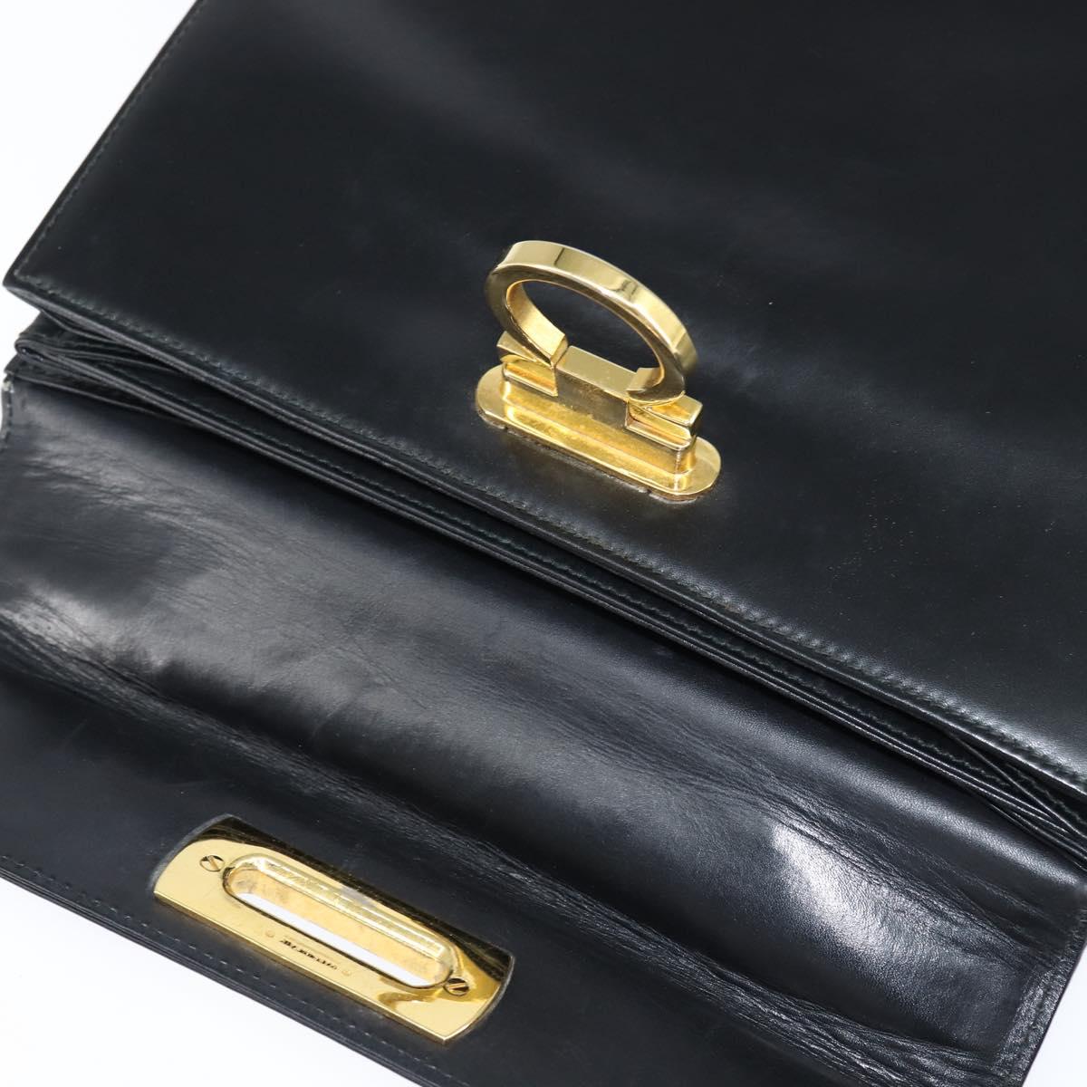 Salvatore Ferragamo Gancini Hand Bag Leather 2way Black Gold Auth BA7323