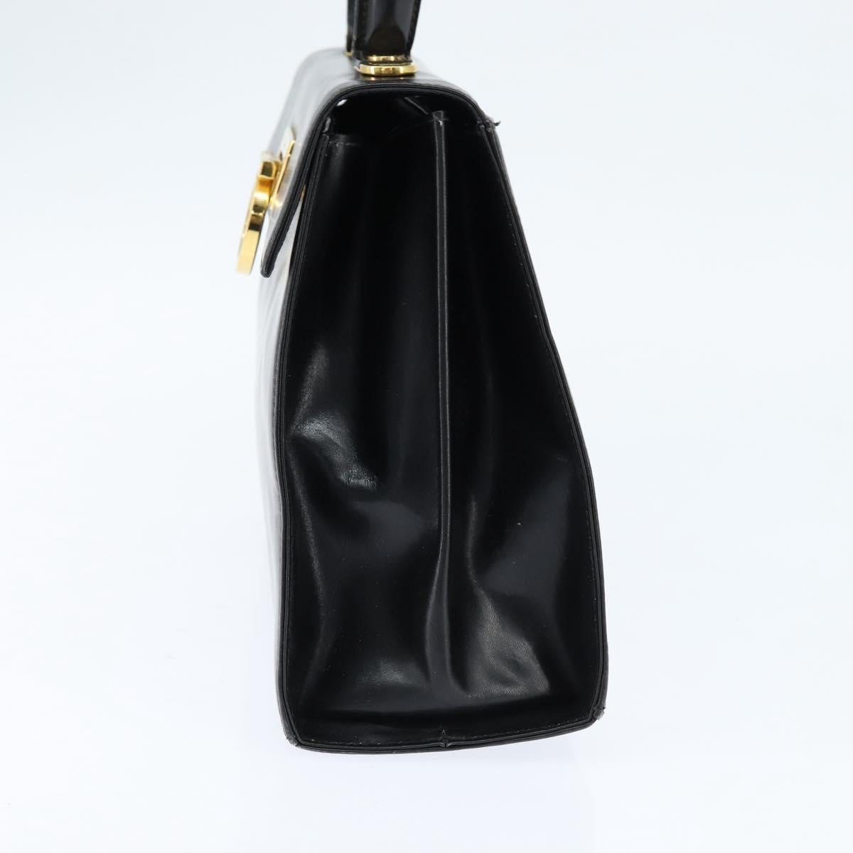 Salvatore Ferragamo Gancini Hand Bag Leather 2way Black Gold Auth BA7323