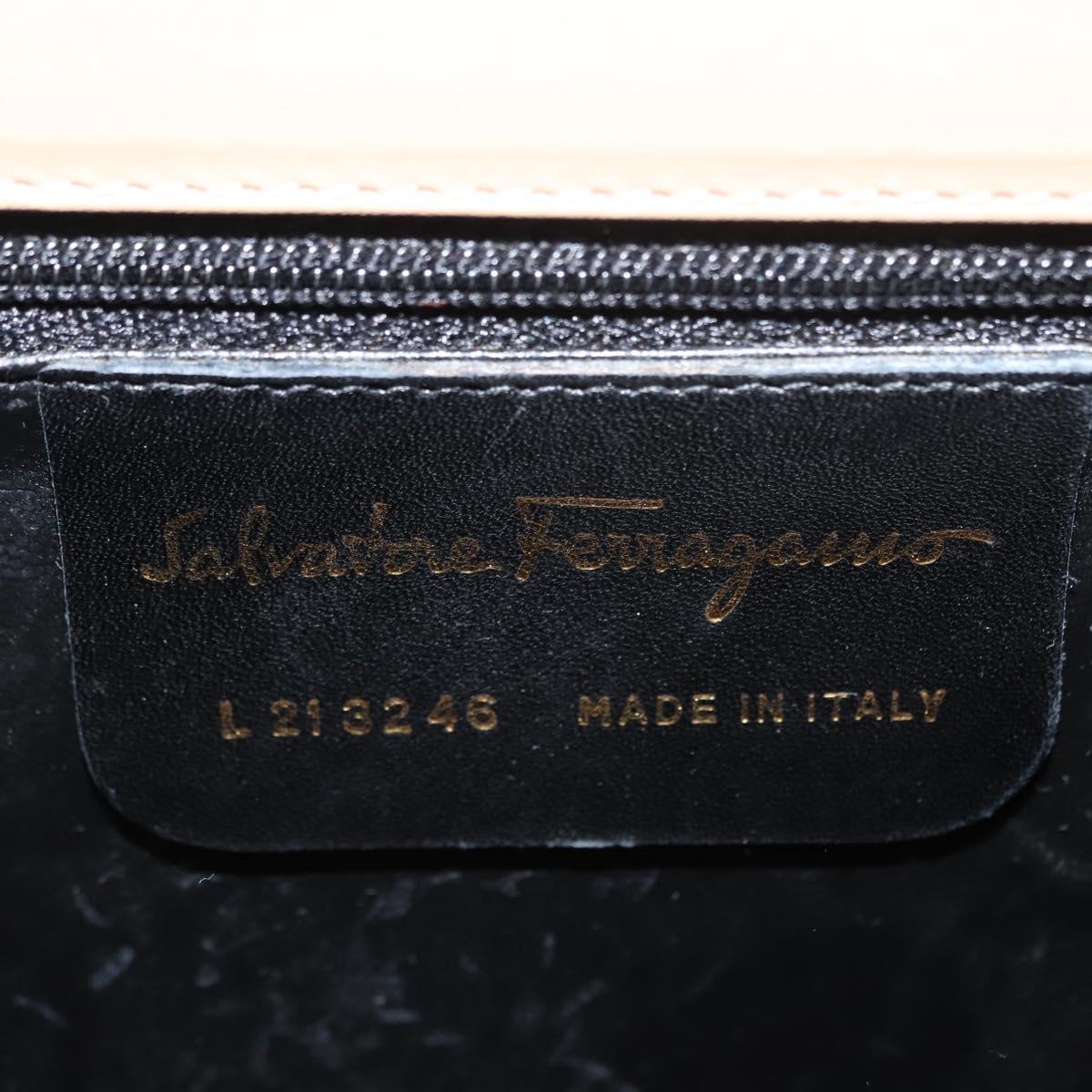 Salvatore Ferragamo Chain Shoulder Bag Leather Beige Gold Auth BA7325