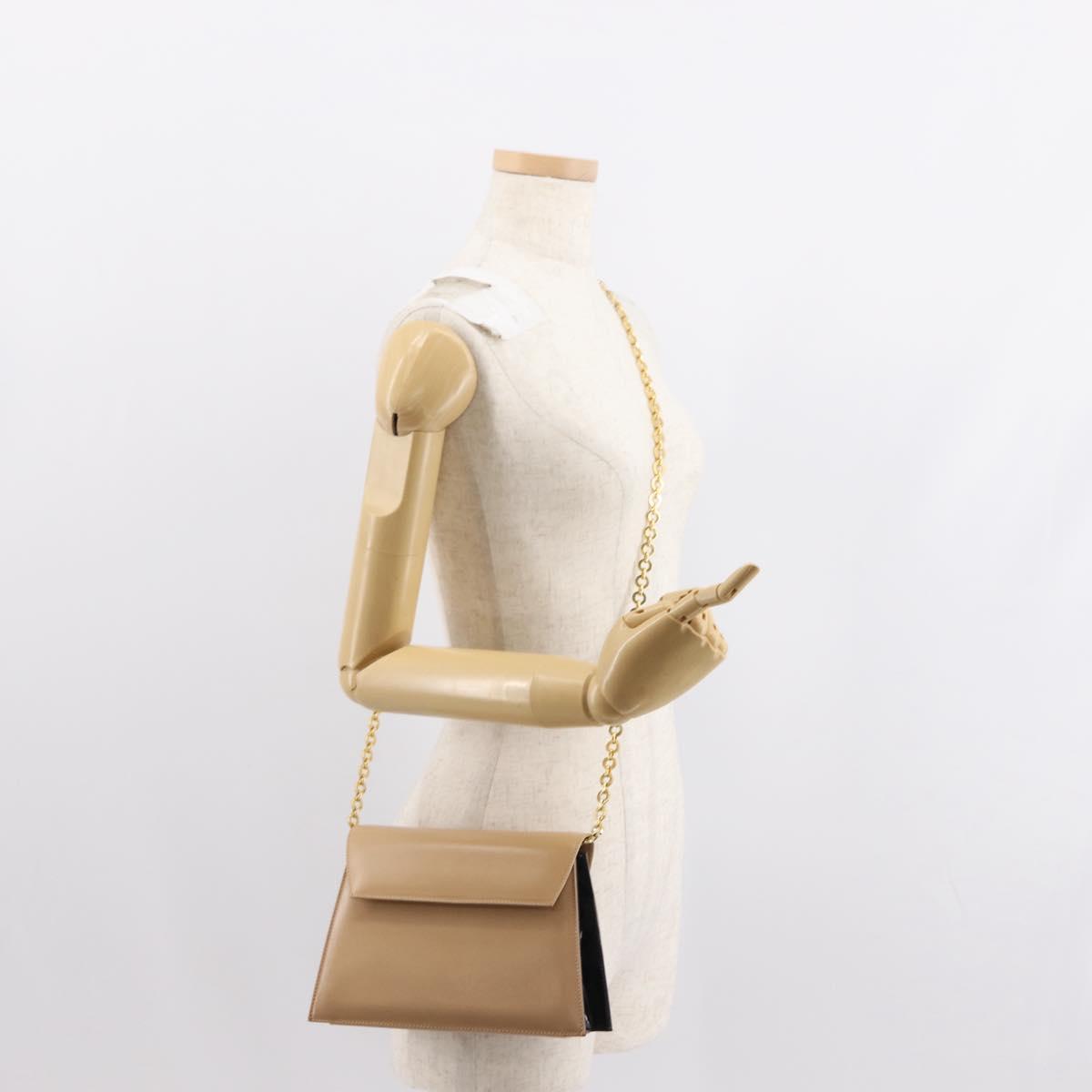 Salvatore Ferragamo Chain Shoulder Bag Leather Beige Gold Auth BA7325