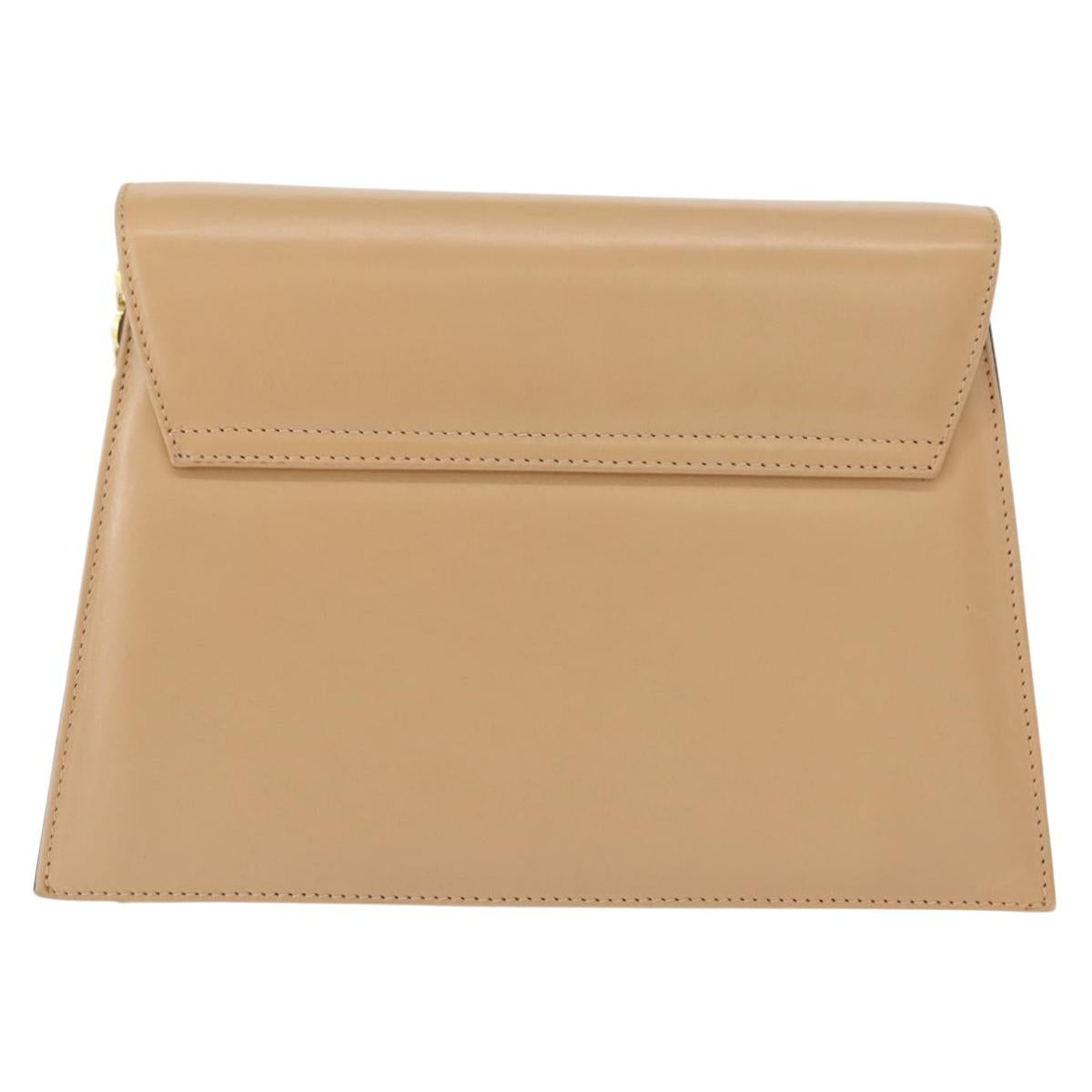 Salvatore Ferragamo Chain Shoulder Bag Leather Beige Gold Auth BA7325