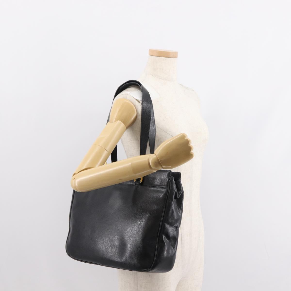 Salvatore Ferragamo Gancini Tote Bag Leather Black Gold Auth BA7327