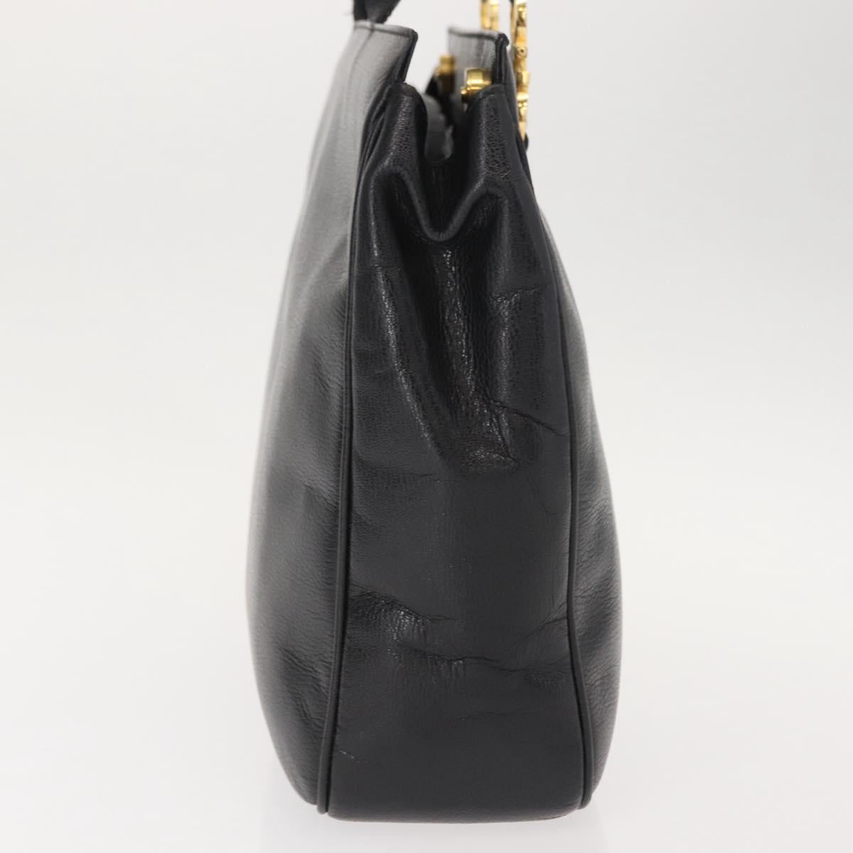 Salvatore Ferragamo Gancini Tote Bag Leather Black Gold Auth BA7327