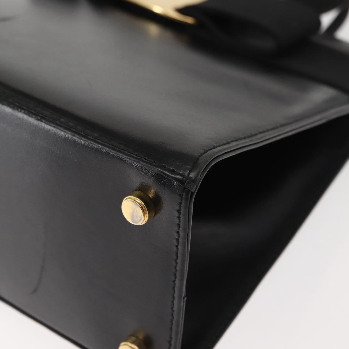 Salvatore Ferragamo Vala Hand Bag Leather 2way Black Gold Auth BA7329