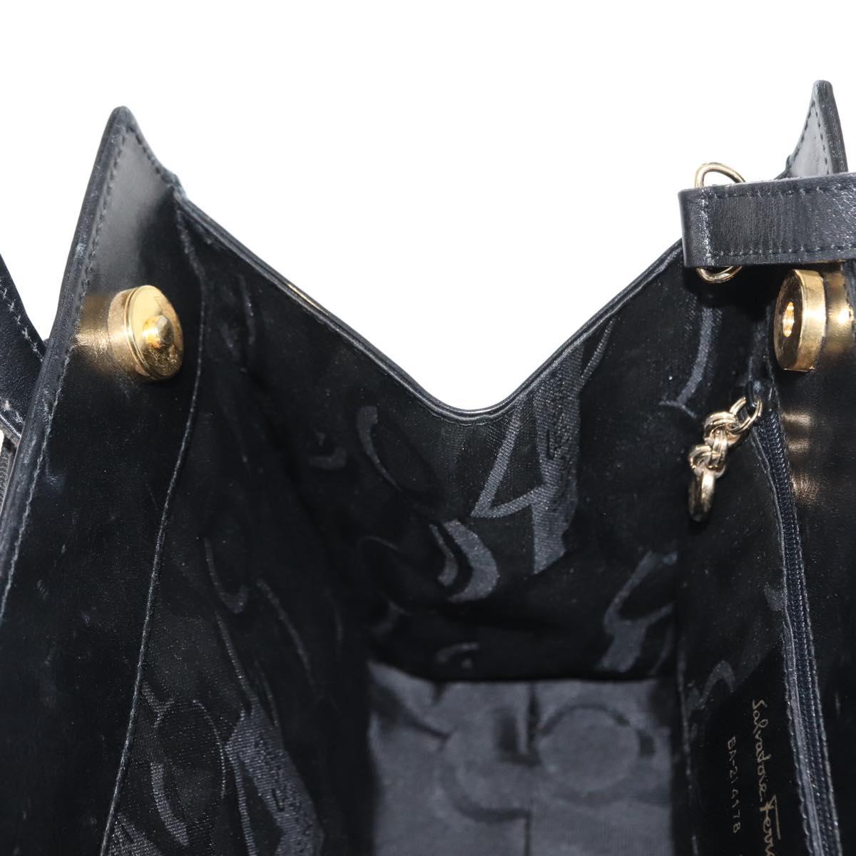 Salvatore Ferragamo Vala Hand Bag Leather 2way Black Gold Auth BA7329