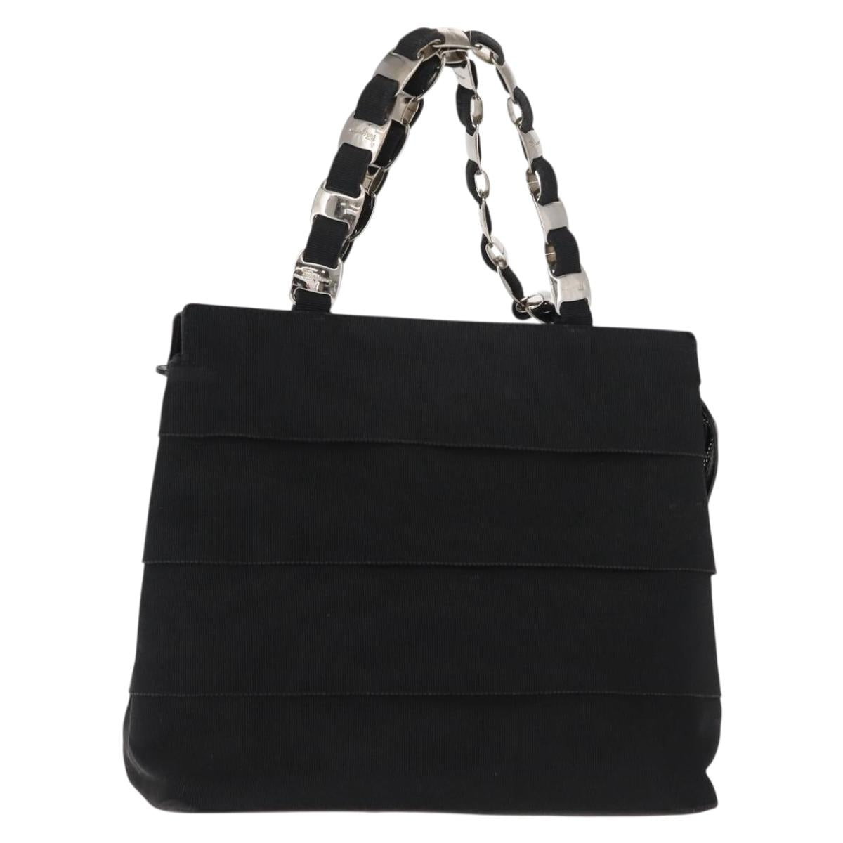 Salvatore Ferragamo Vala Hand Bag Canvas Black Silver Auth BA7330