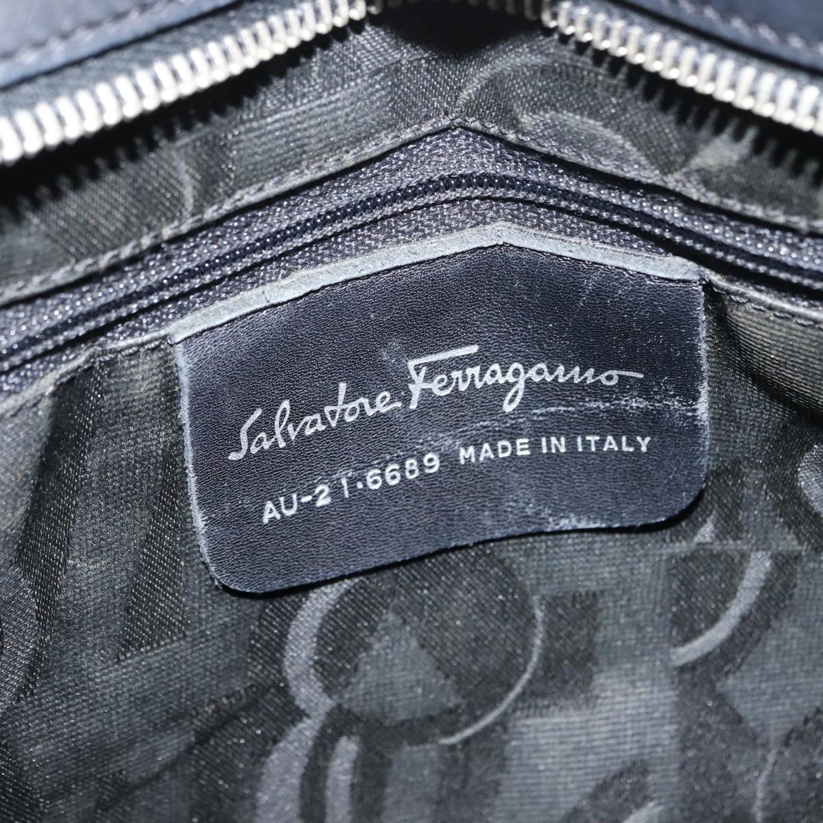 Salvatore Ferragamo Vala Hand Bag Canvas Black Silver Auth BA7330