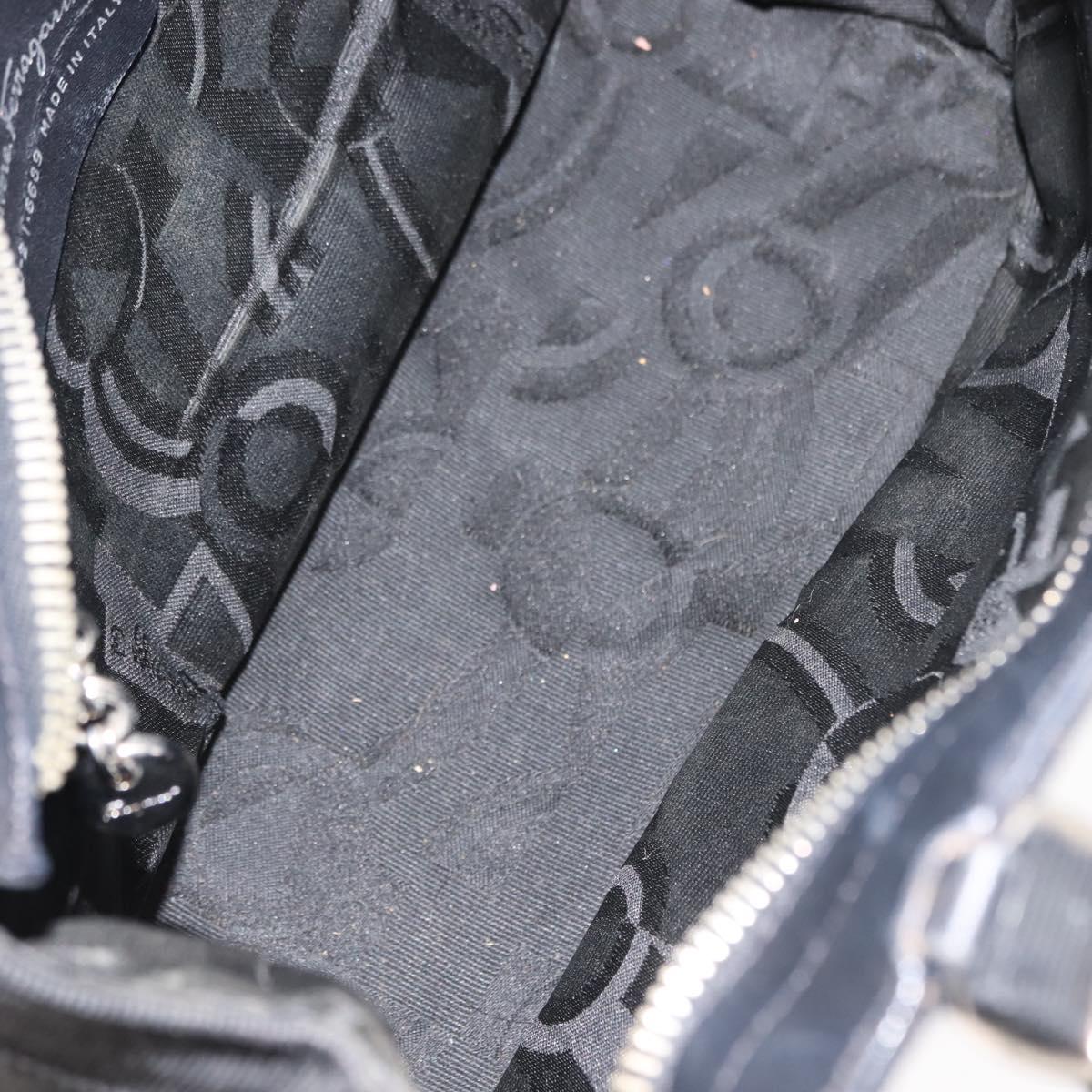 Salvatore Ferragamo Vala Hand Bag Canvas Black Silver Auth BA7330