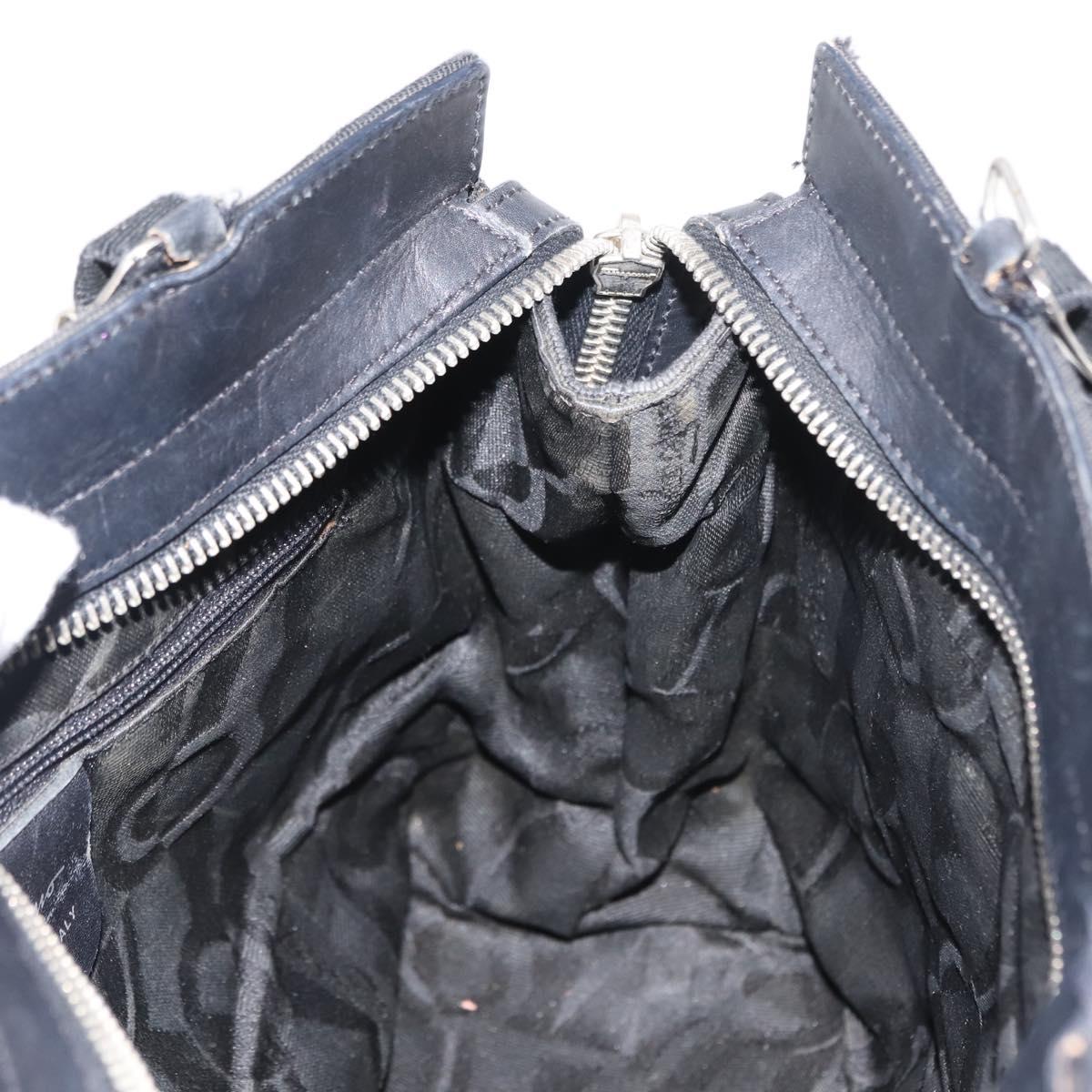 Salvatore Ferragamo Vala Hand Bag Canvas Black Silver Auth BA7330