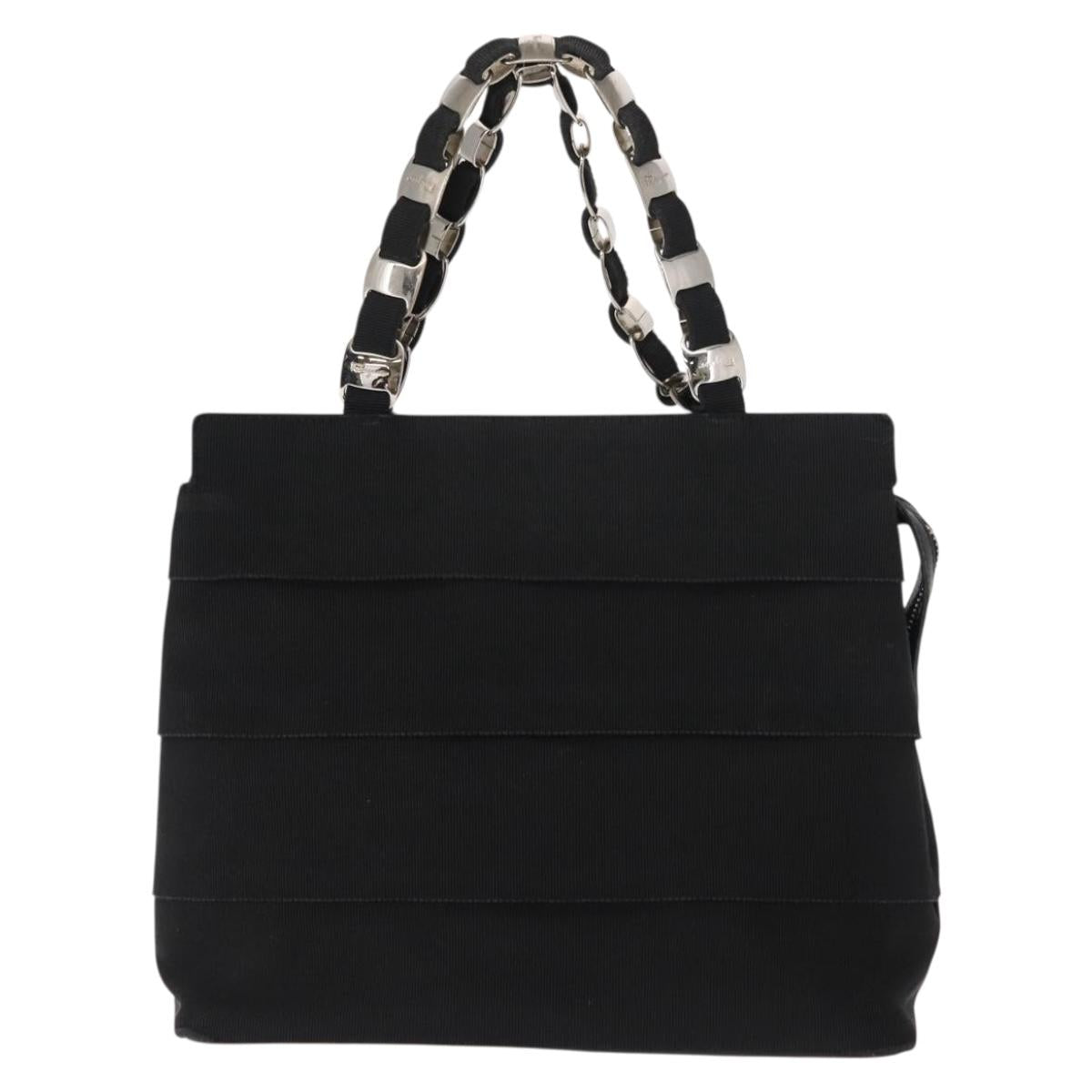 Salvatore Ferragamo Vala Hand Bag Canvas Black Silver Auth BA7330