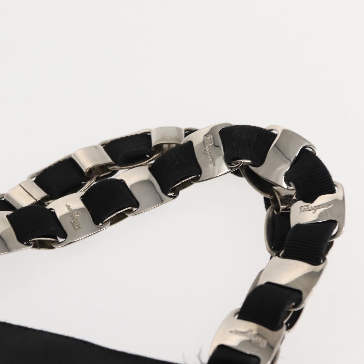 Salvatore Ferragamo Vala Hand Bag Canvas Black Silver Auth BA7330