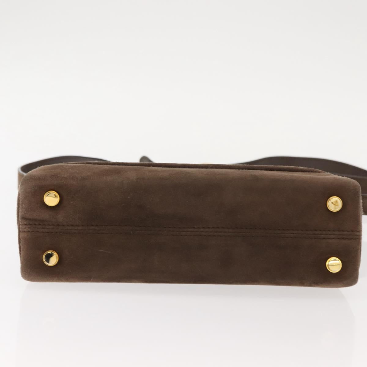 Salvatore Ferragamo Chain Hand Bag Suede Brown Gold Auth BA7332