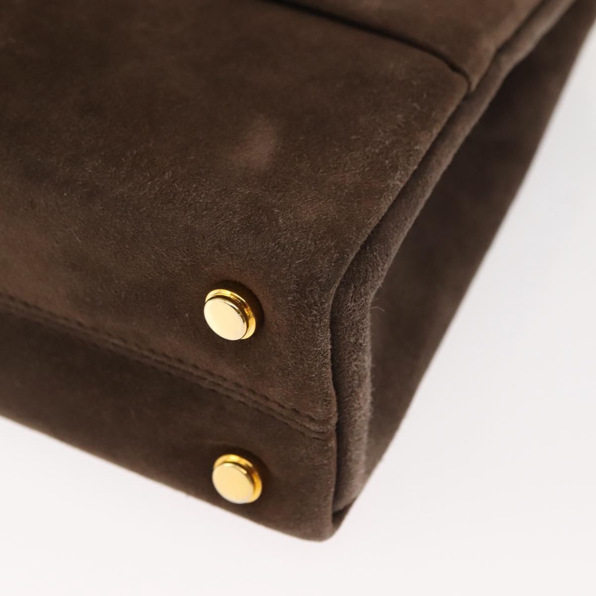 Salvatore Ferragamo Chain Hand Bag Suede Brown Gold Auth BA7332