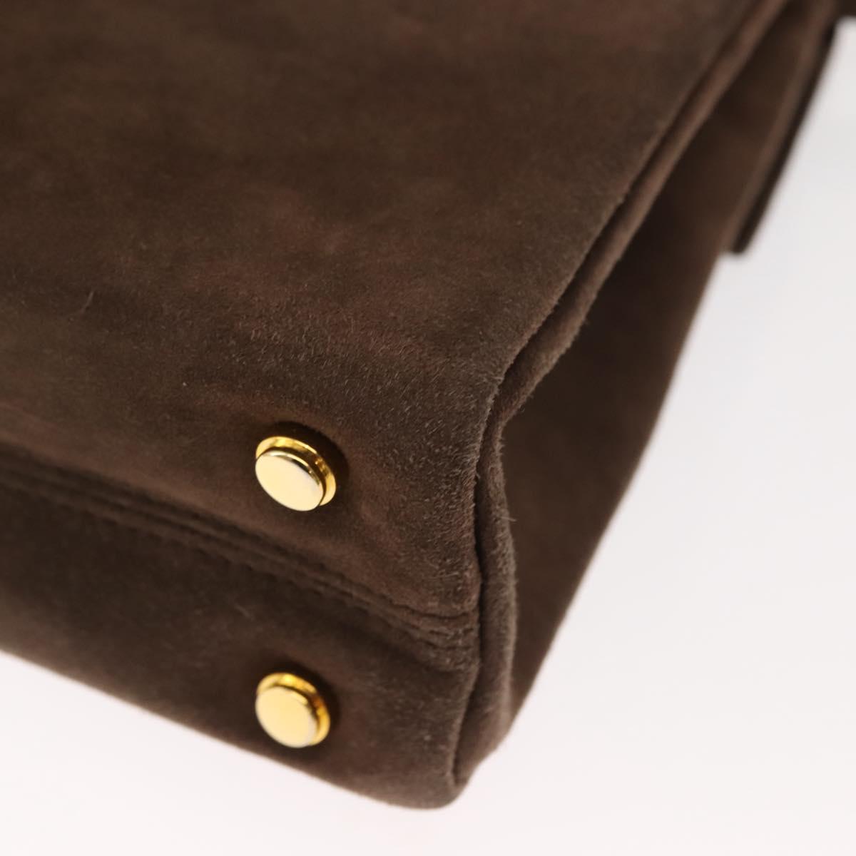 Salvatore Ferragamo Chain Hand Bag Suede Brown Gold Auth BA7332