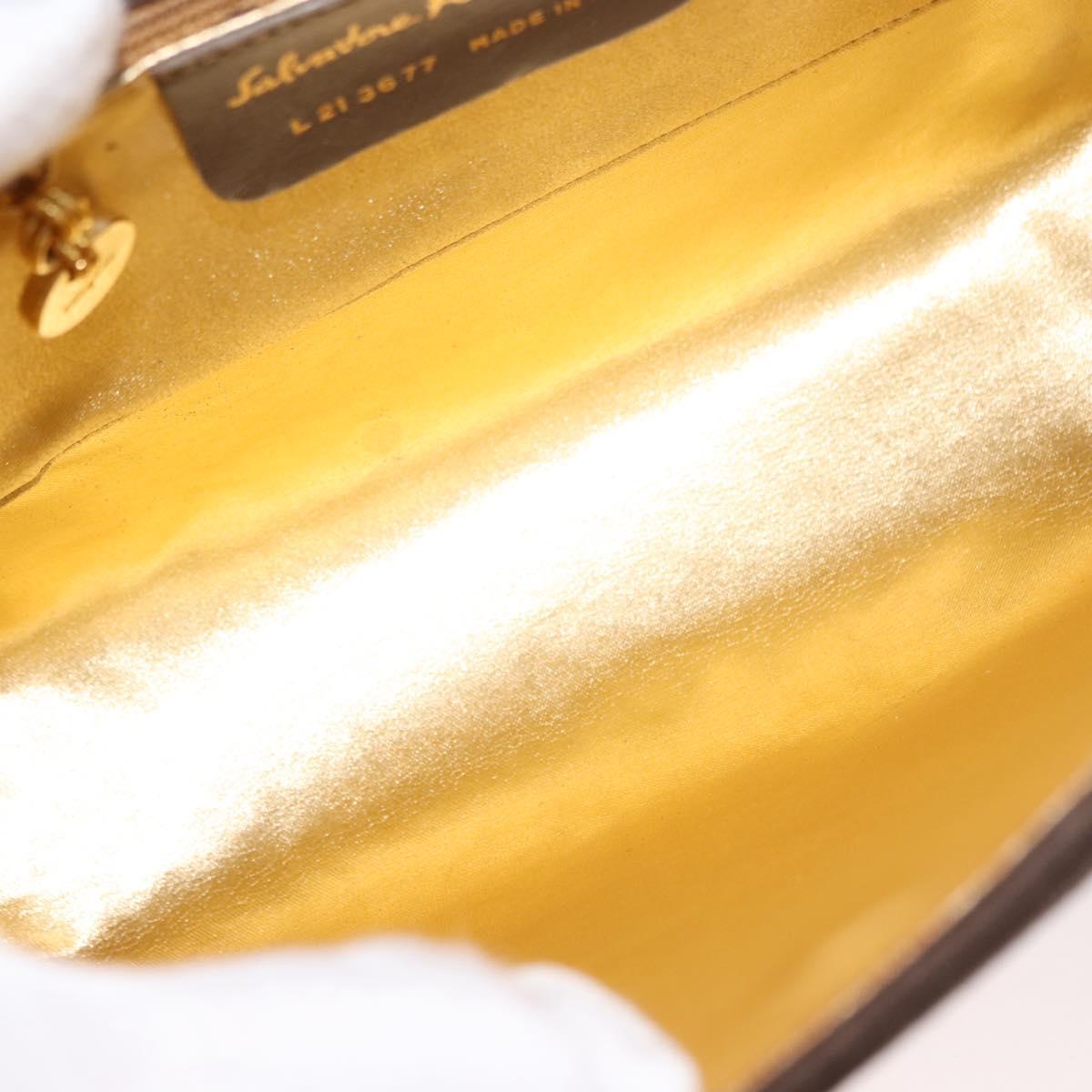 Salvatore Ferragamo Chain Hand Bag Suede Brown Gold Auth BA7332