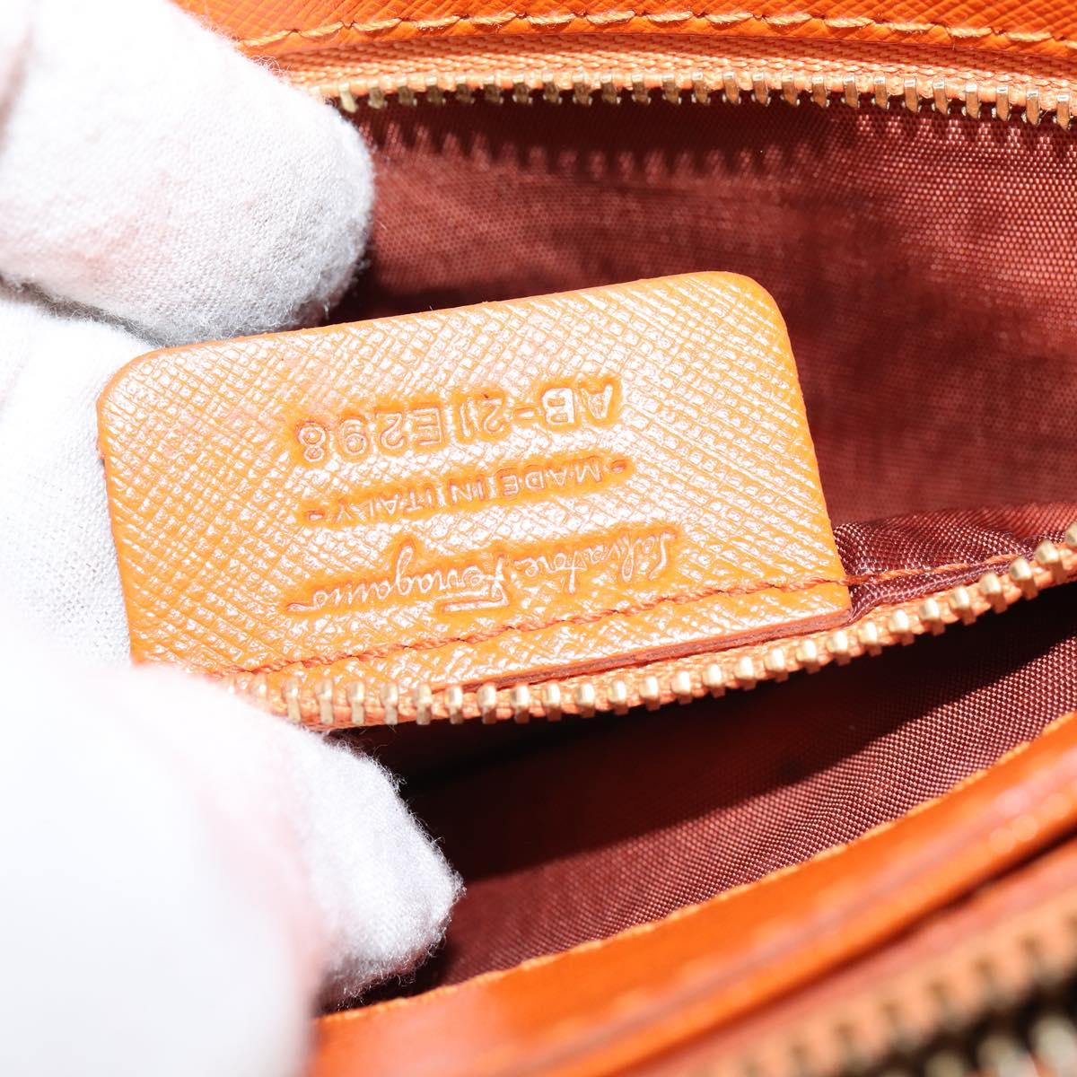 Salvatore Ferragamo Vala Tote Bag Leather 2way Orange Gold Auth BA7333