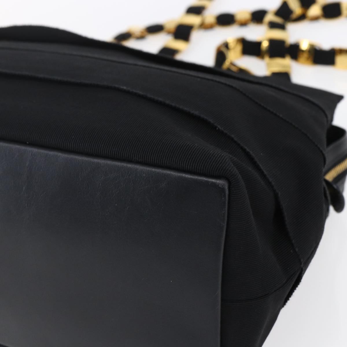 Salvatore Ferragamo Chain Vala Tote Bag Canvas Navy Gold Auth BA7334