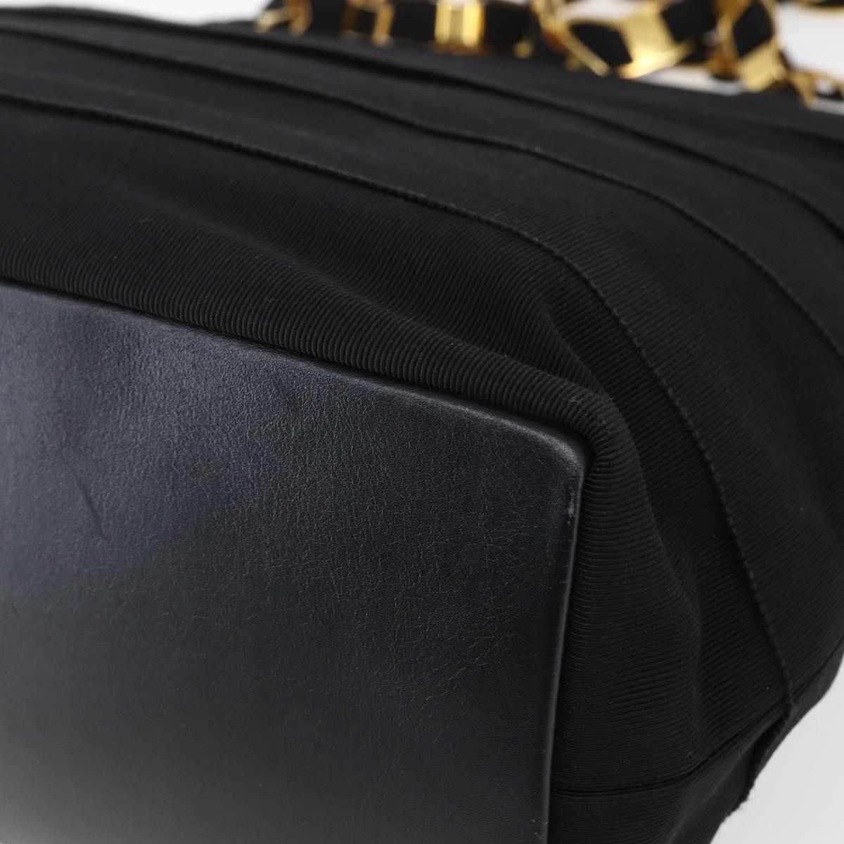 Salvatore Ferragamo Chain Vala Tote Bag Canvas Navy Gold Auth BA7334