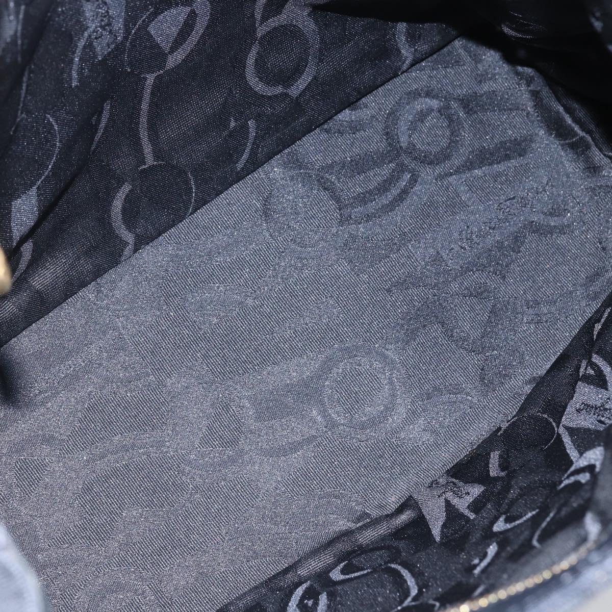 Salvatore Ferragamo Chain Vala Tote Bag Canvas Navy Gold Auth BA7334