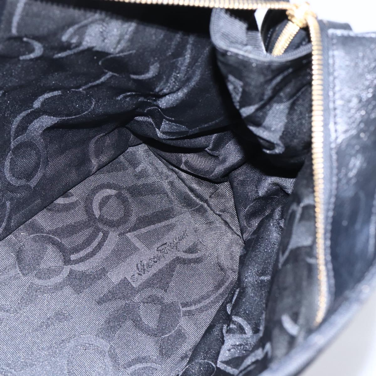 Salvatore Ferragamo Chain Vala Tote Bag Canvas Navy Gold Auth BA7334