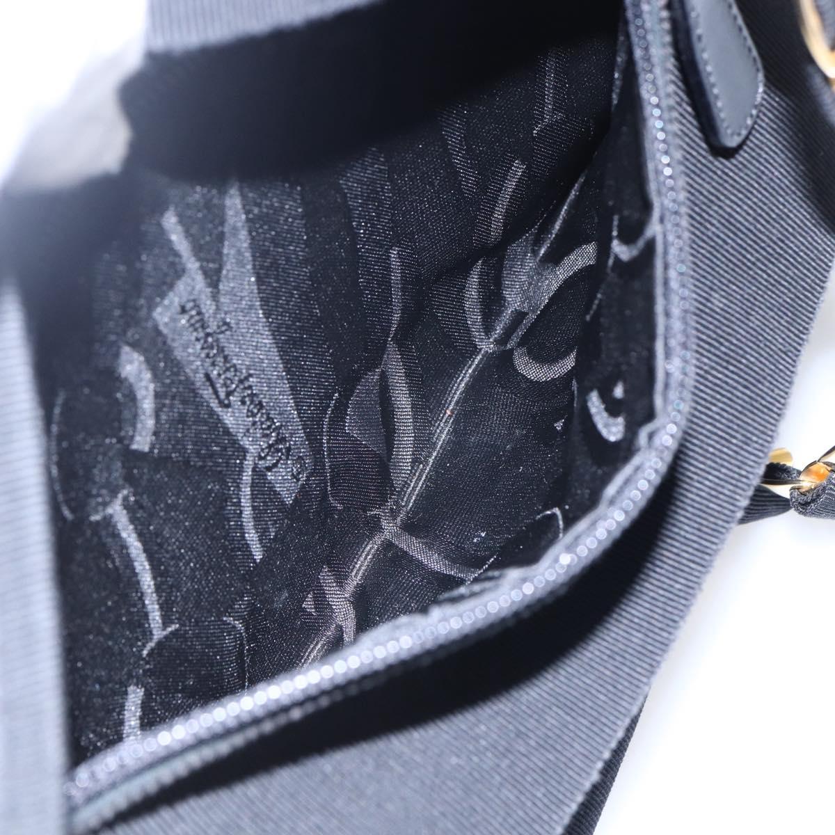 Salvatore Ferragamo Chain Vala Tote Bag Canvas Navy Gold Auth BA7334