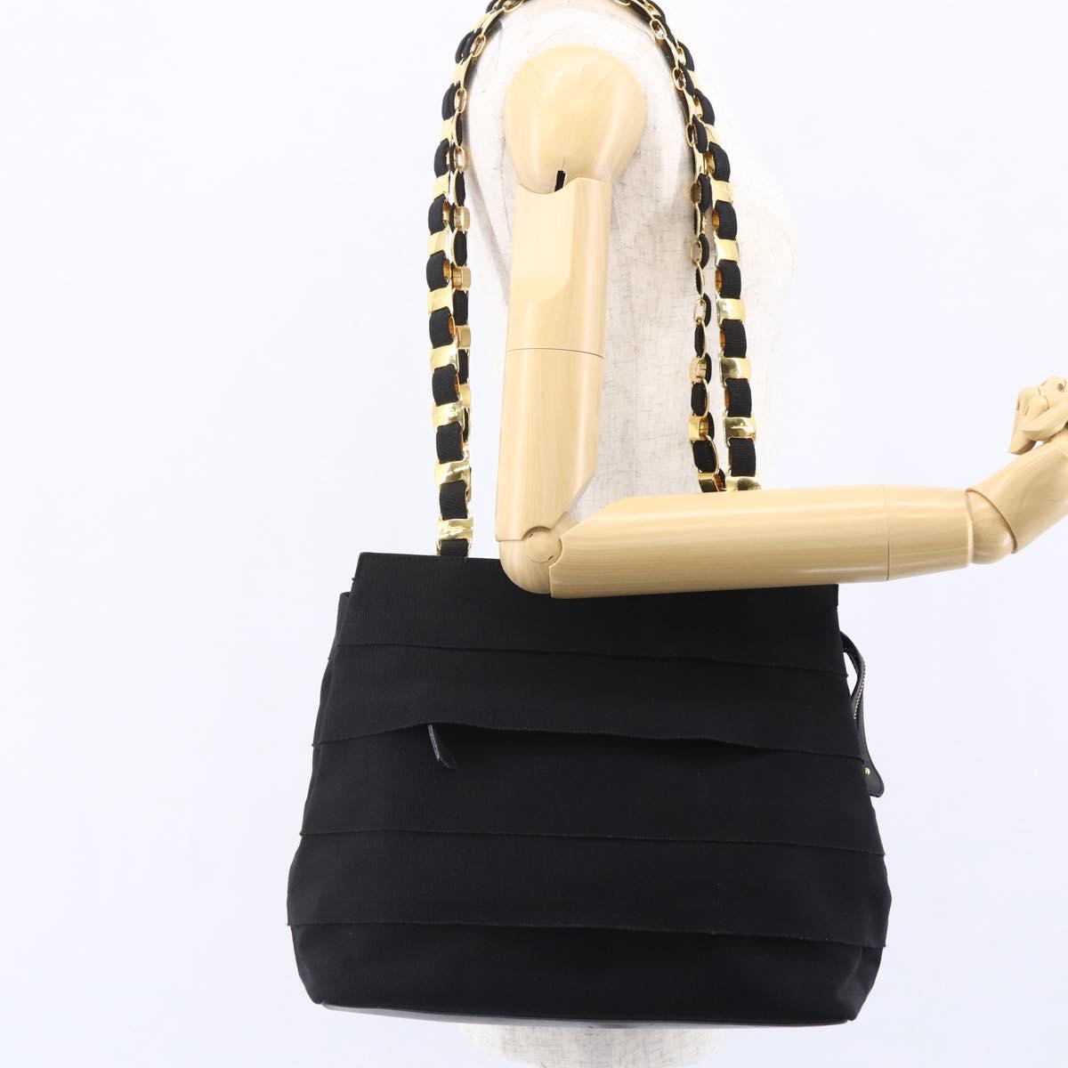 Salvatore Ferragamo Chain Vala Tote Bag Canvas Navy Gold Auth BA7334